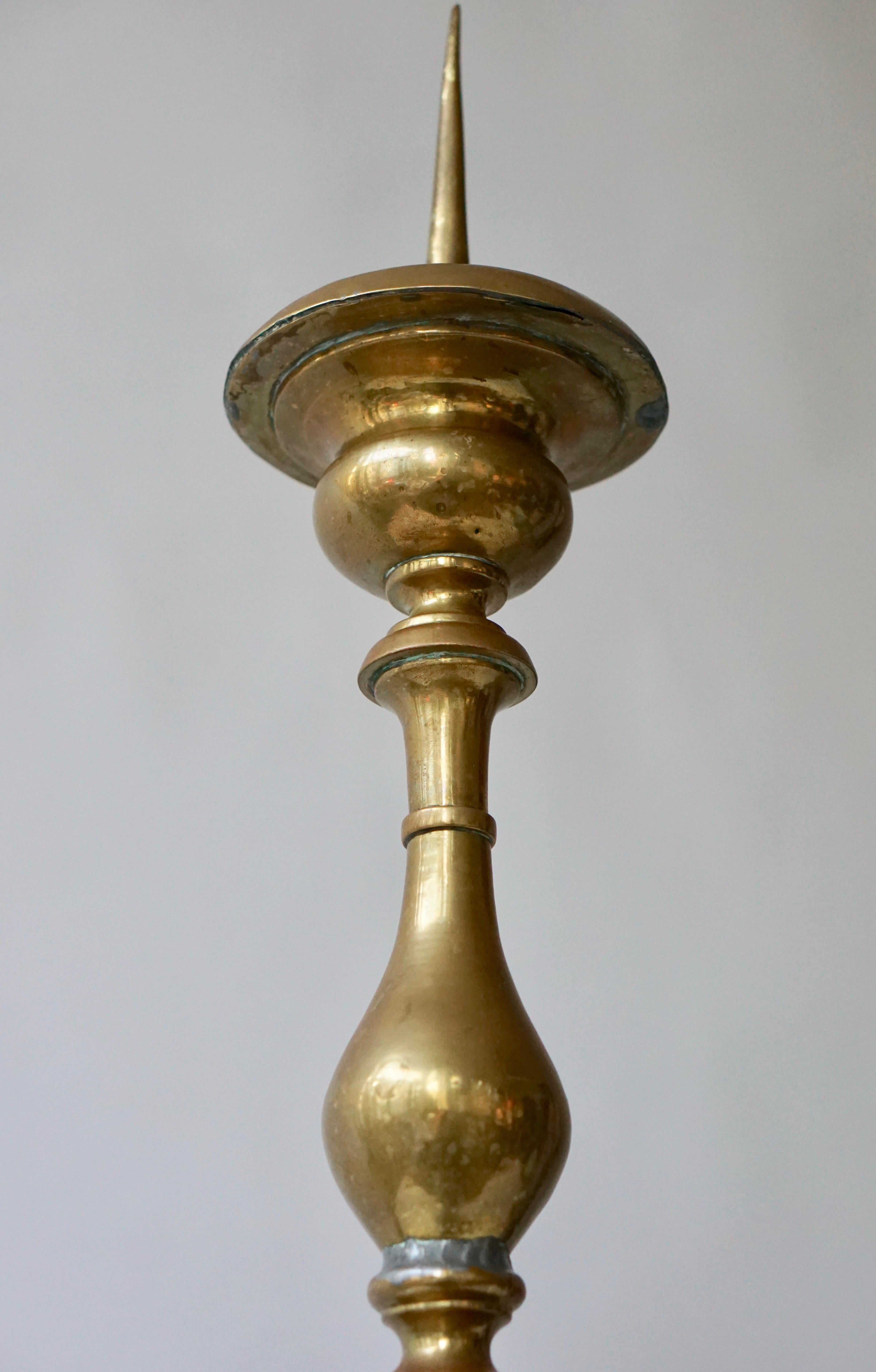 Polished Brass Tall Torchere, Candlestick or Prickets, 19th Century For Sale 7