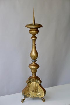 Polished Brass Tall Torchere, Candlestick or Prickets, 19th Century