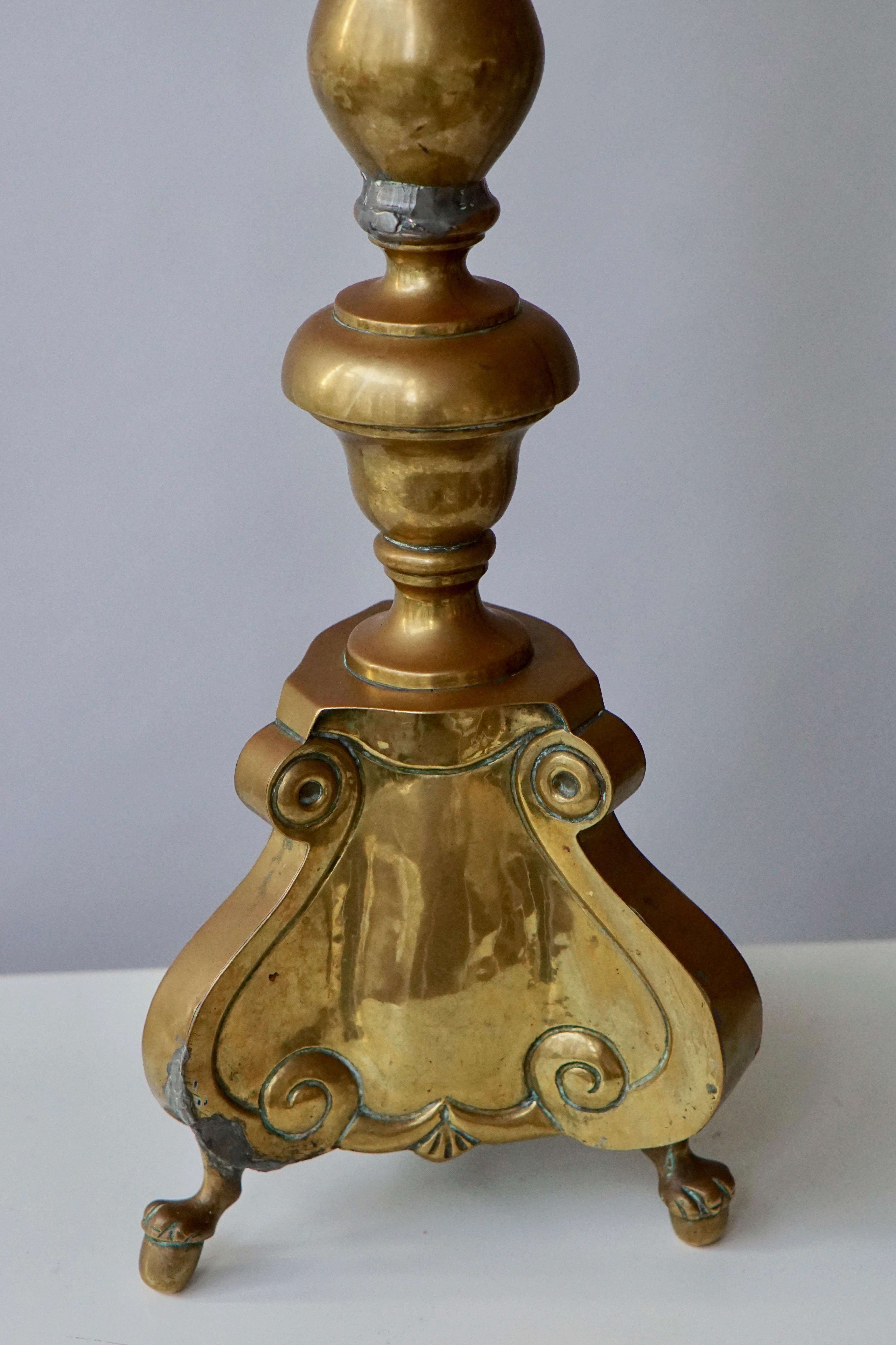 Polished Brass Tall Torchere, Candlestick or Prickets, 19th Century For Sale 1