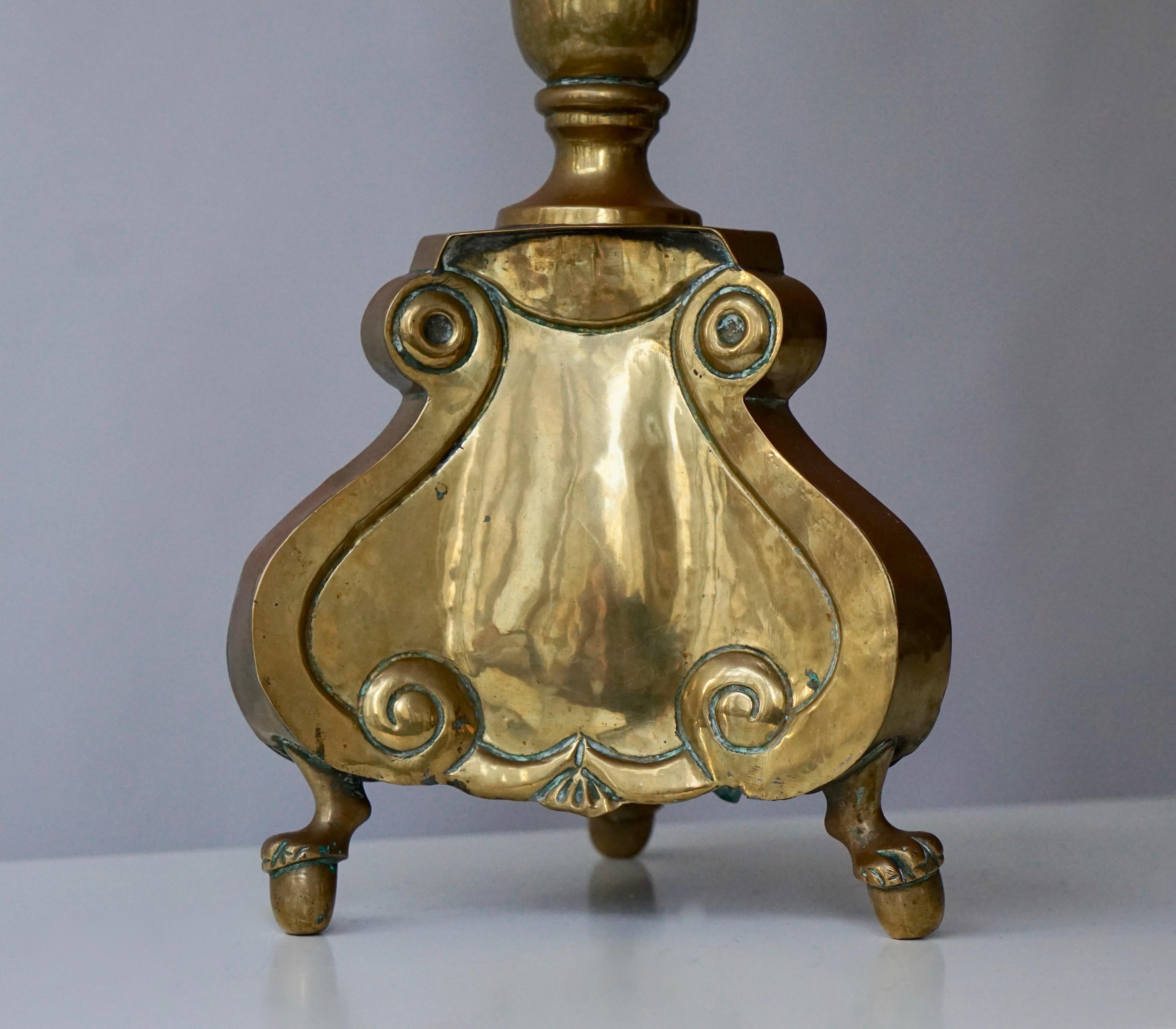 Polished Brass Tall Torchere, Candlestick or Prickets, 19th Century For Sale 3