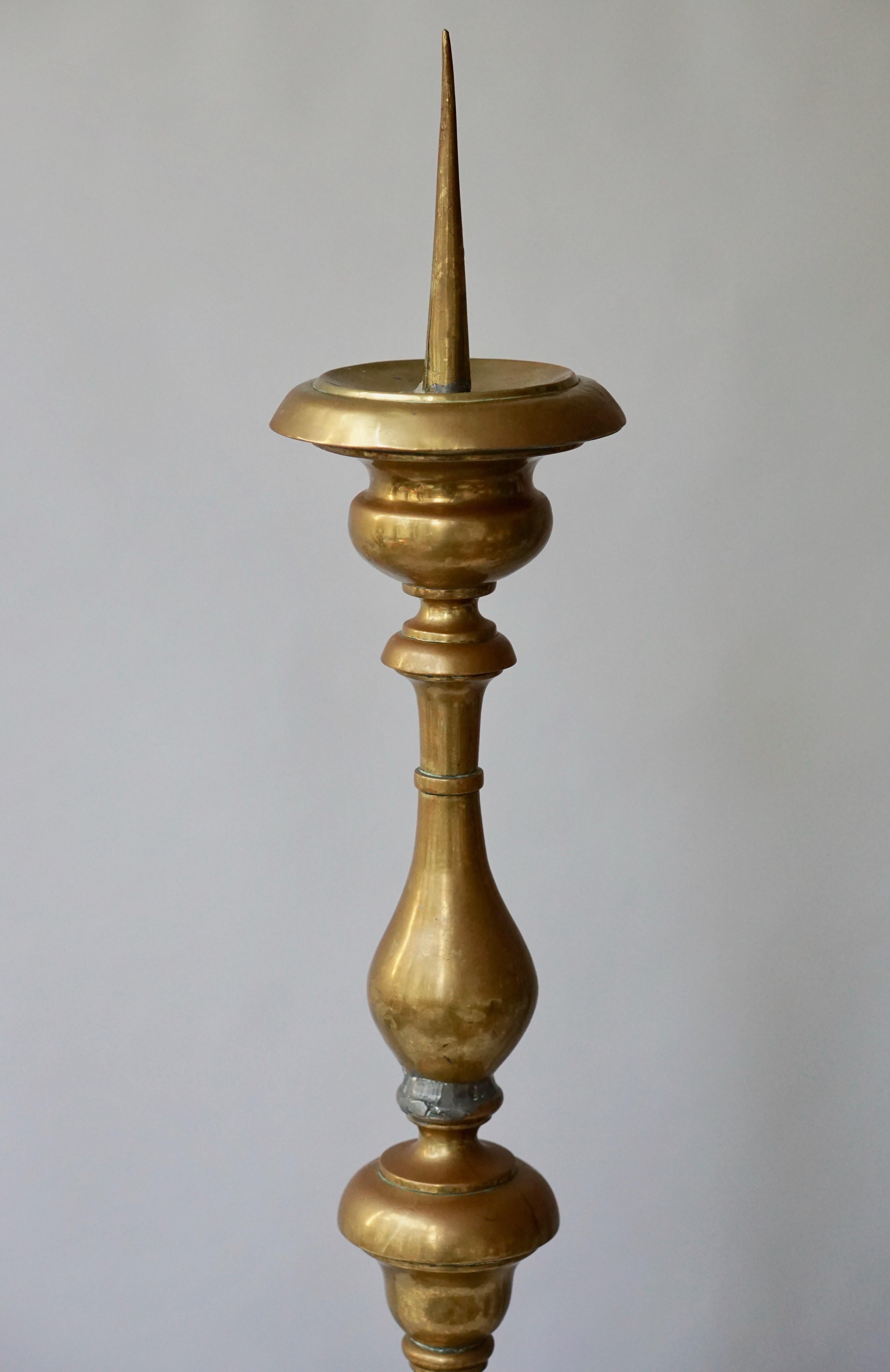 Polished Brass Tall Torchere, Candlestick or Prickets, 19th Century For Sale 4