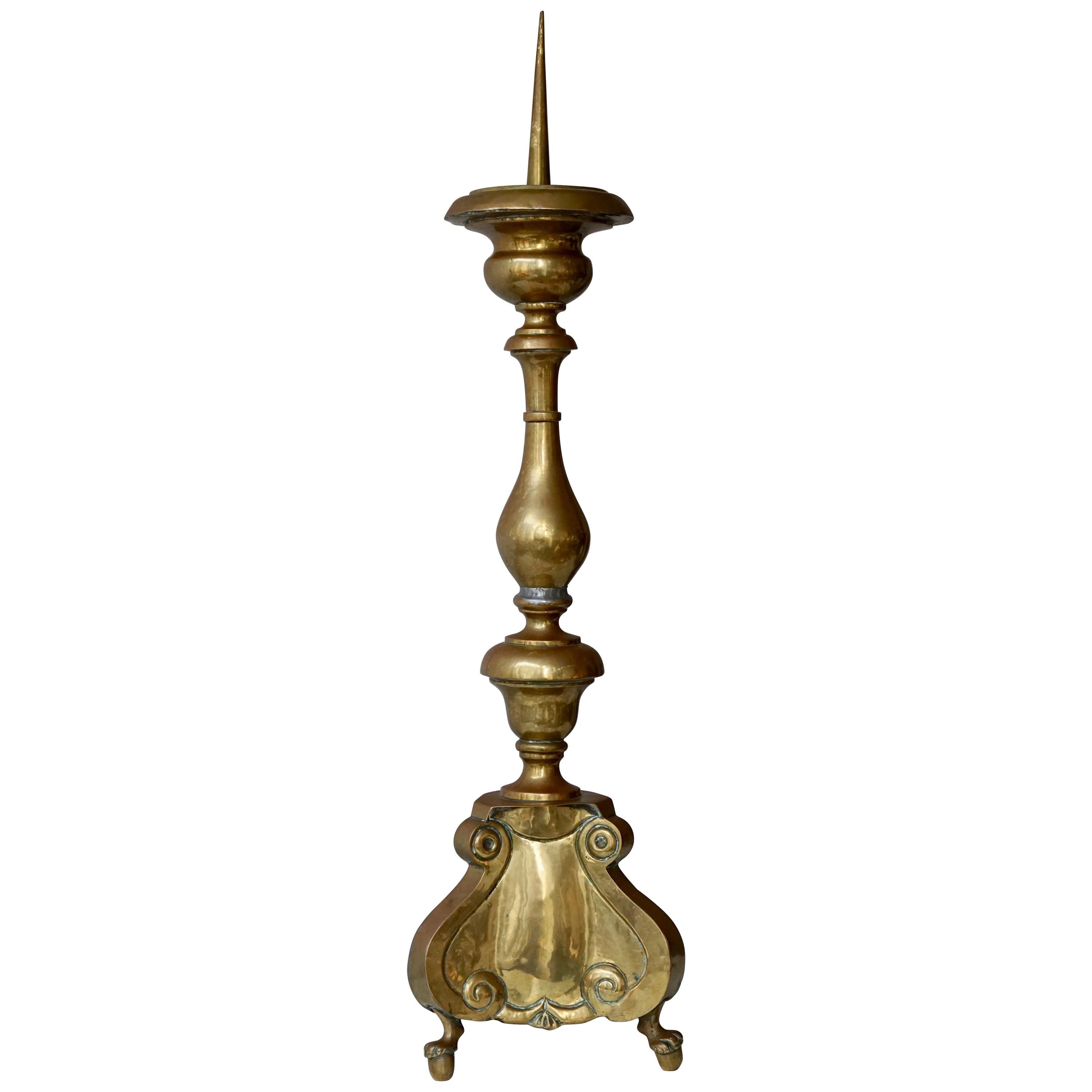 Polished Brass Tall Torchere, Candlestick or Prickets, 19th Century For Sale