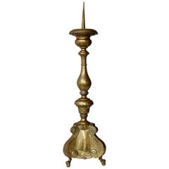 Polished Brass Tall Torchere, Candlestick or Prickets, 19th Century