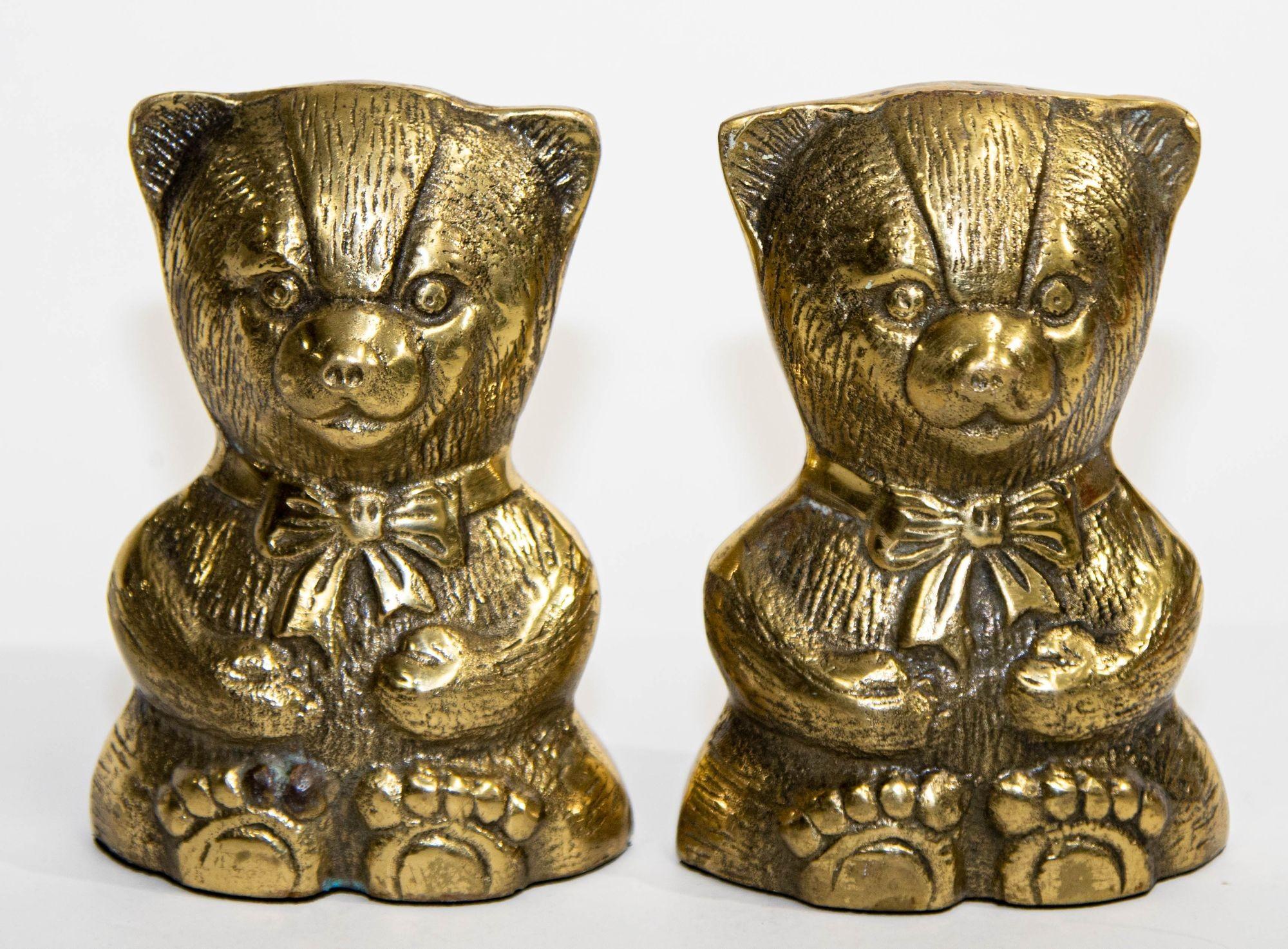 Polished Brass Teddy Bear Vintage Bookends Paperweights For Sale 2