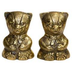 Polished Brass Teddy Bear Vintage Bookends Paperweights