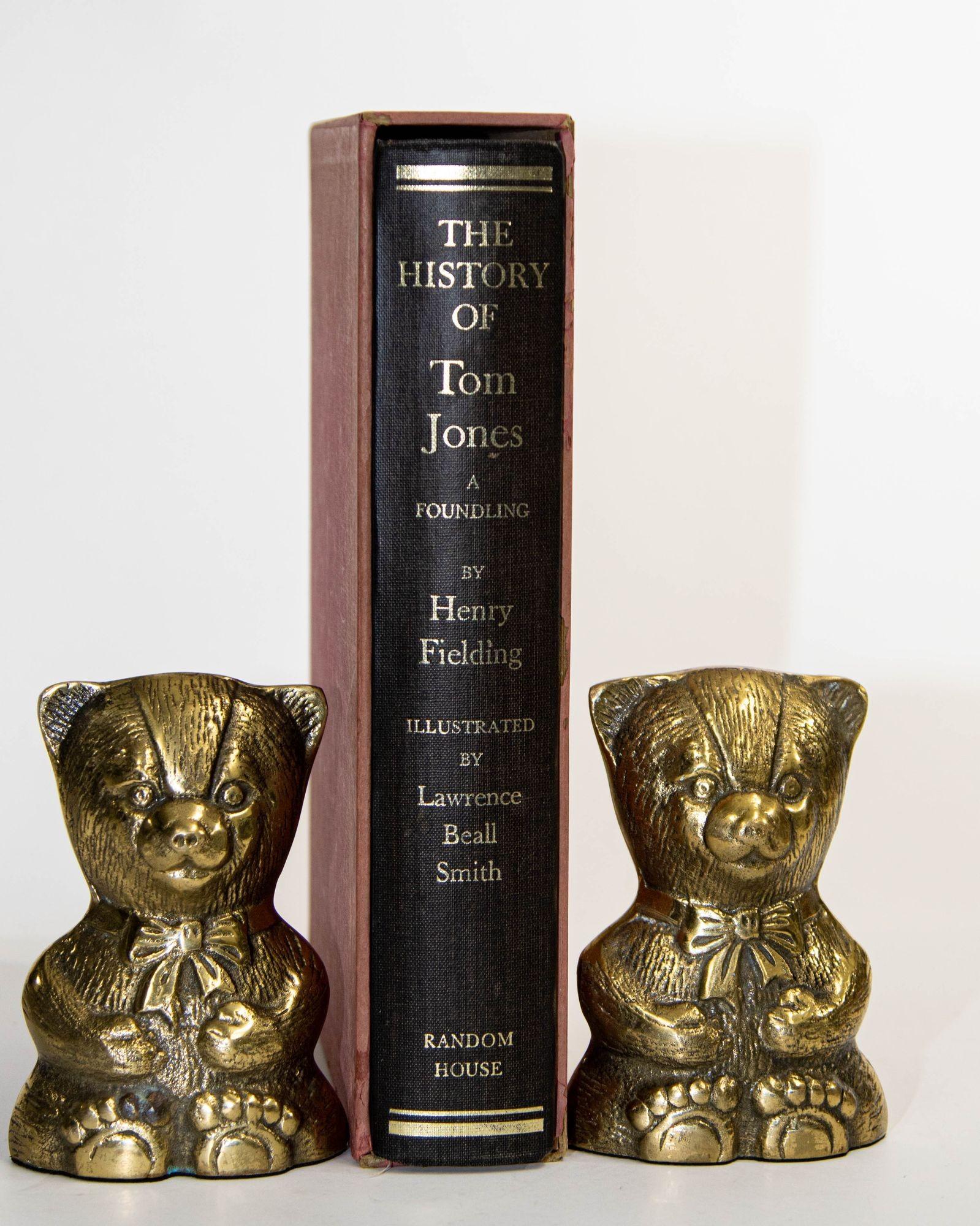 Mid-Century Modern Polished Brass Teddy Bear Vintage Bookends Paperweights For Sale