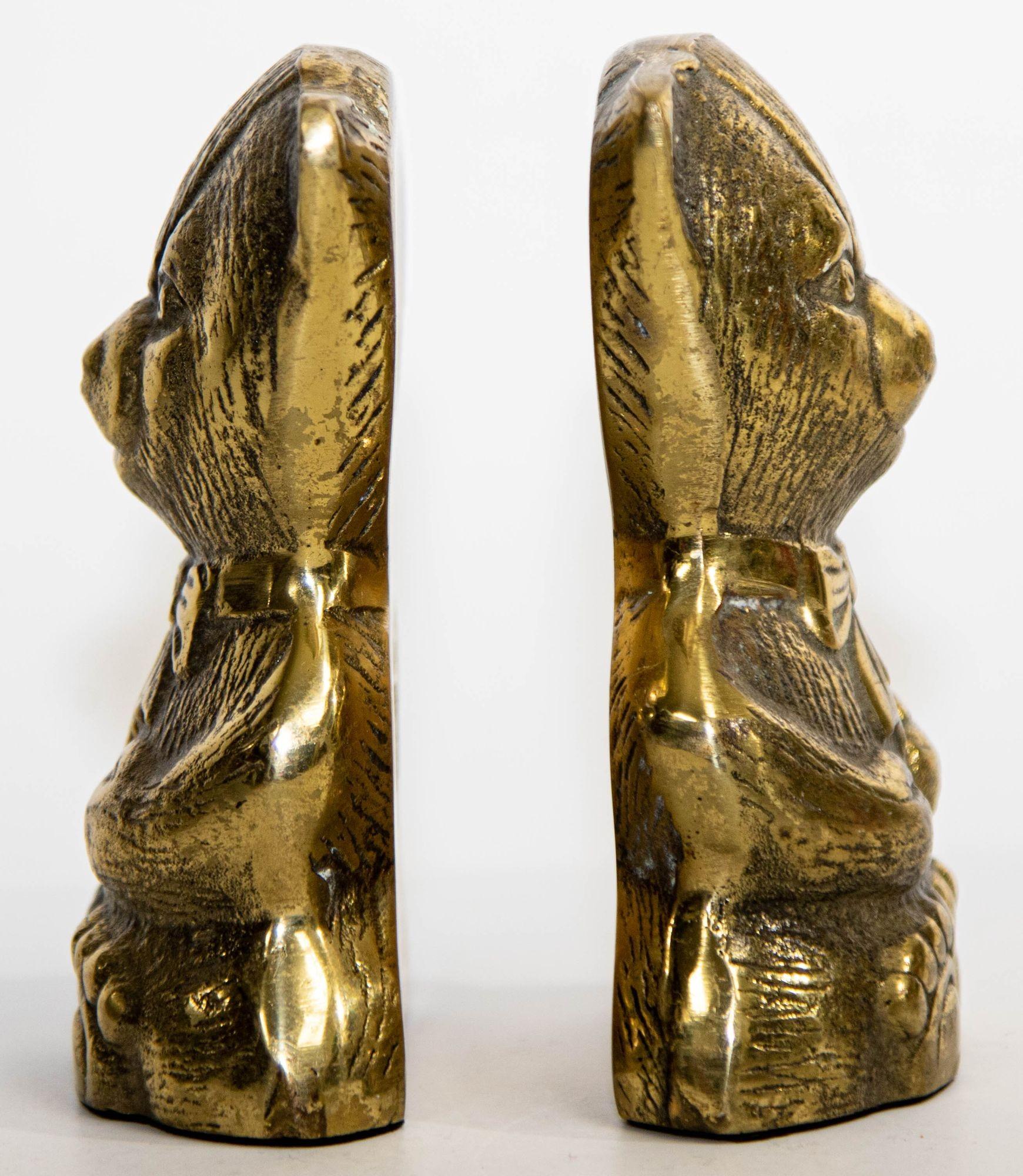 American Polished Brass Teddy Bear Vintage Bookends Paperweights For Sale