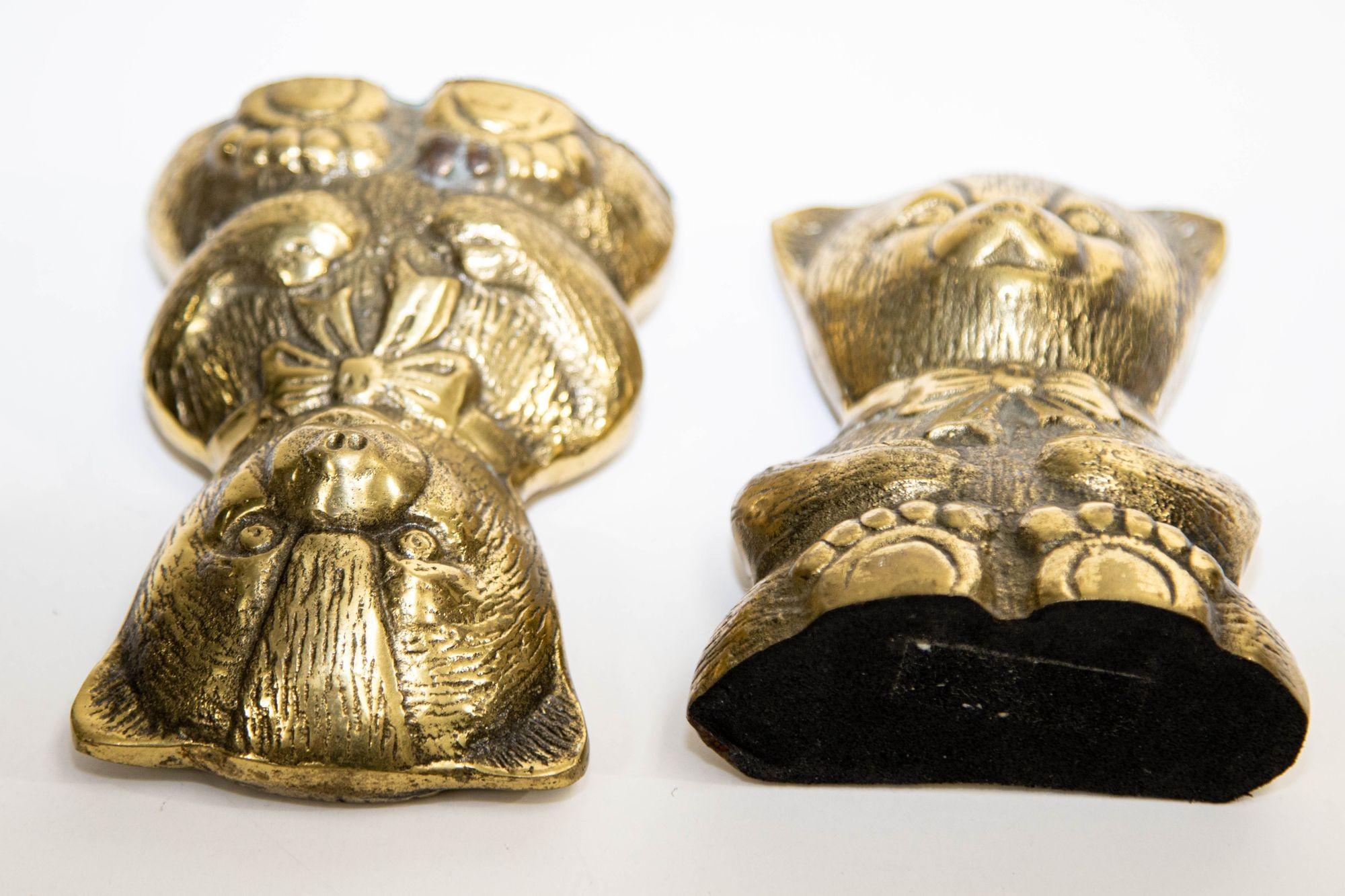 Polished Brass Teddy Bear Vintage Bookends Paperweights In Good Condition For Sale In North Hollywood, CA