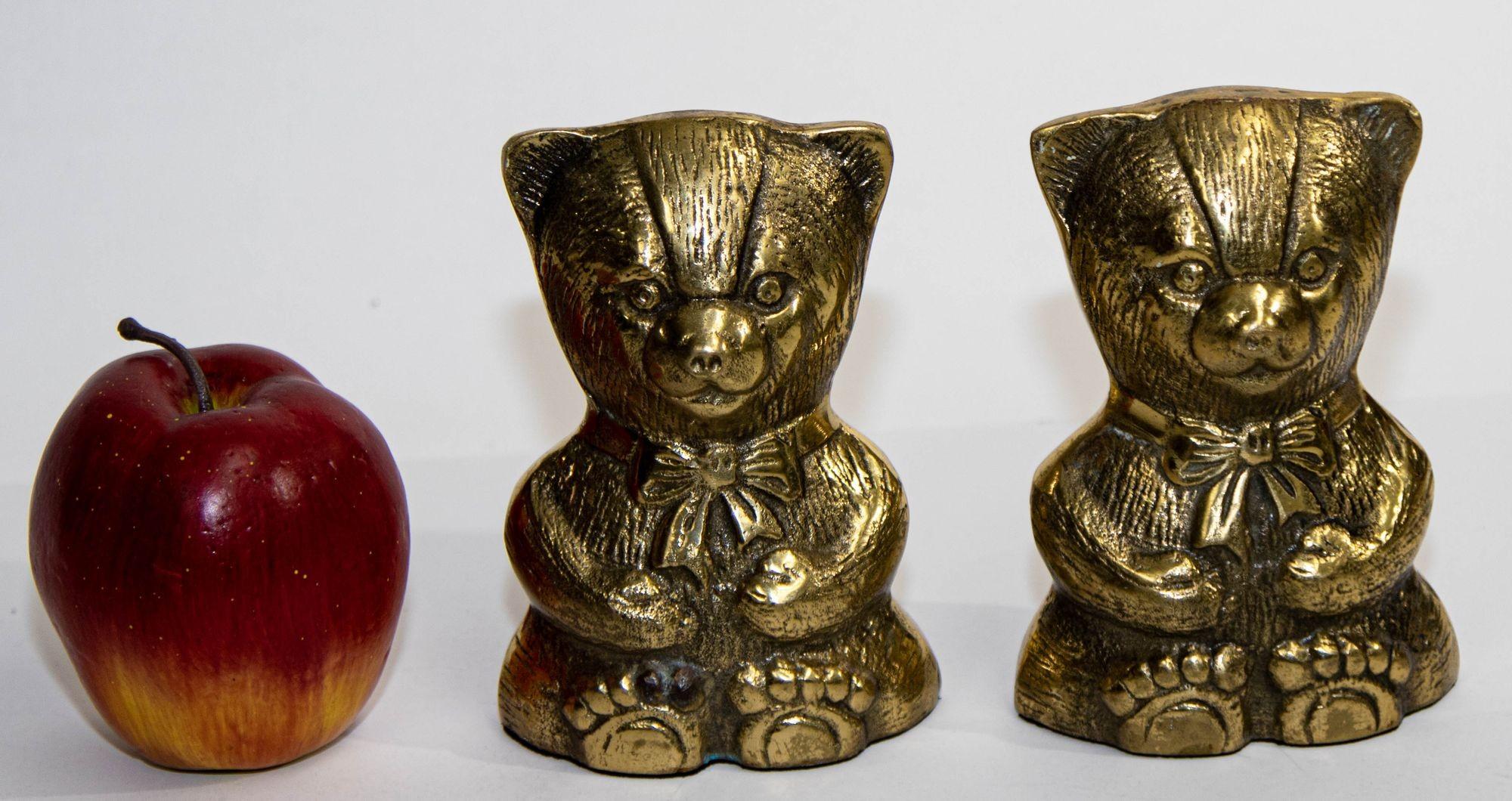 20th Century Polished Brass Teddy Bear Vintage Bookends Paperweights For Sale