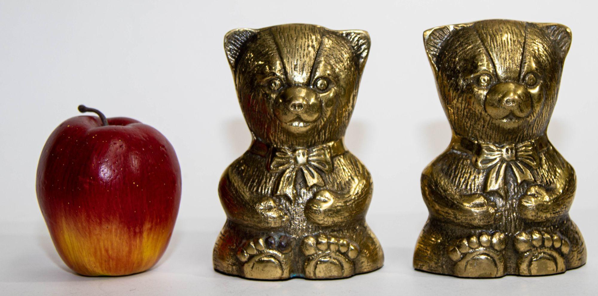 Polished Brass Teddy Bear Vintage Bookends Paperweights For Sale 1