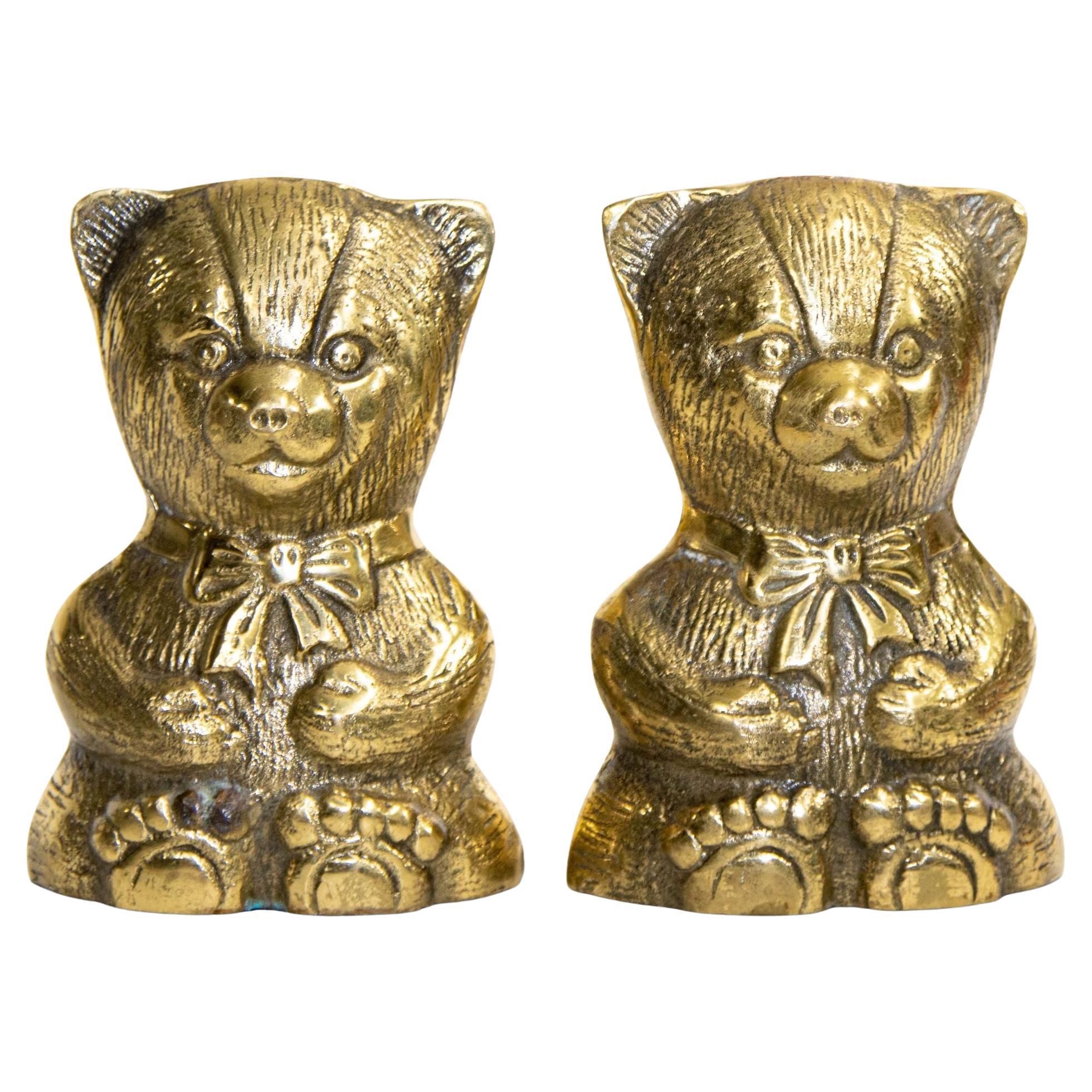 Polished Brass Teddy Bear Vintage Bookends Paperweights