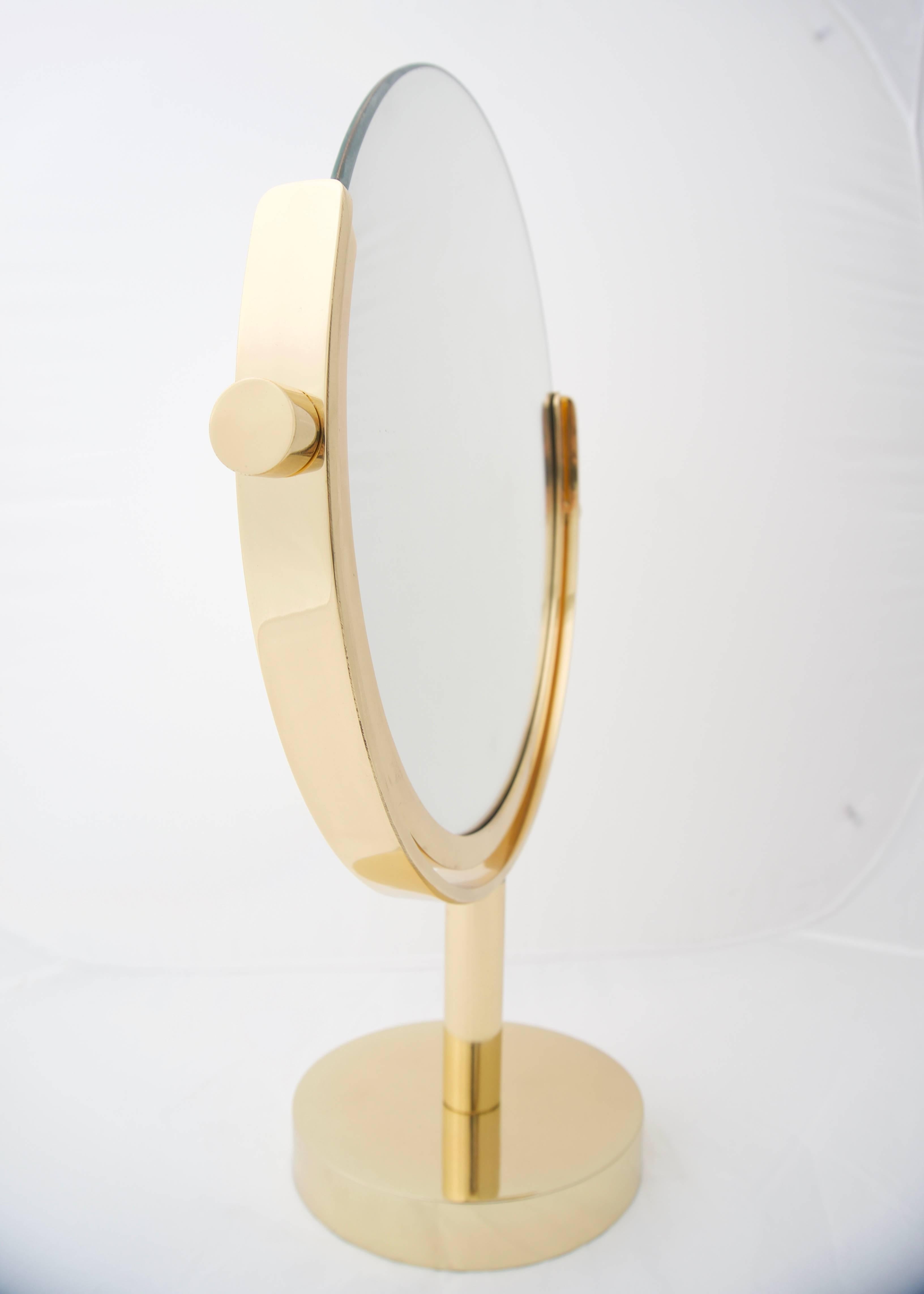 Mid-Century Modern Polished Brass Vanity Table Mirror