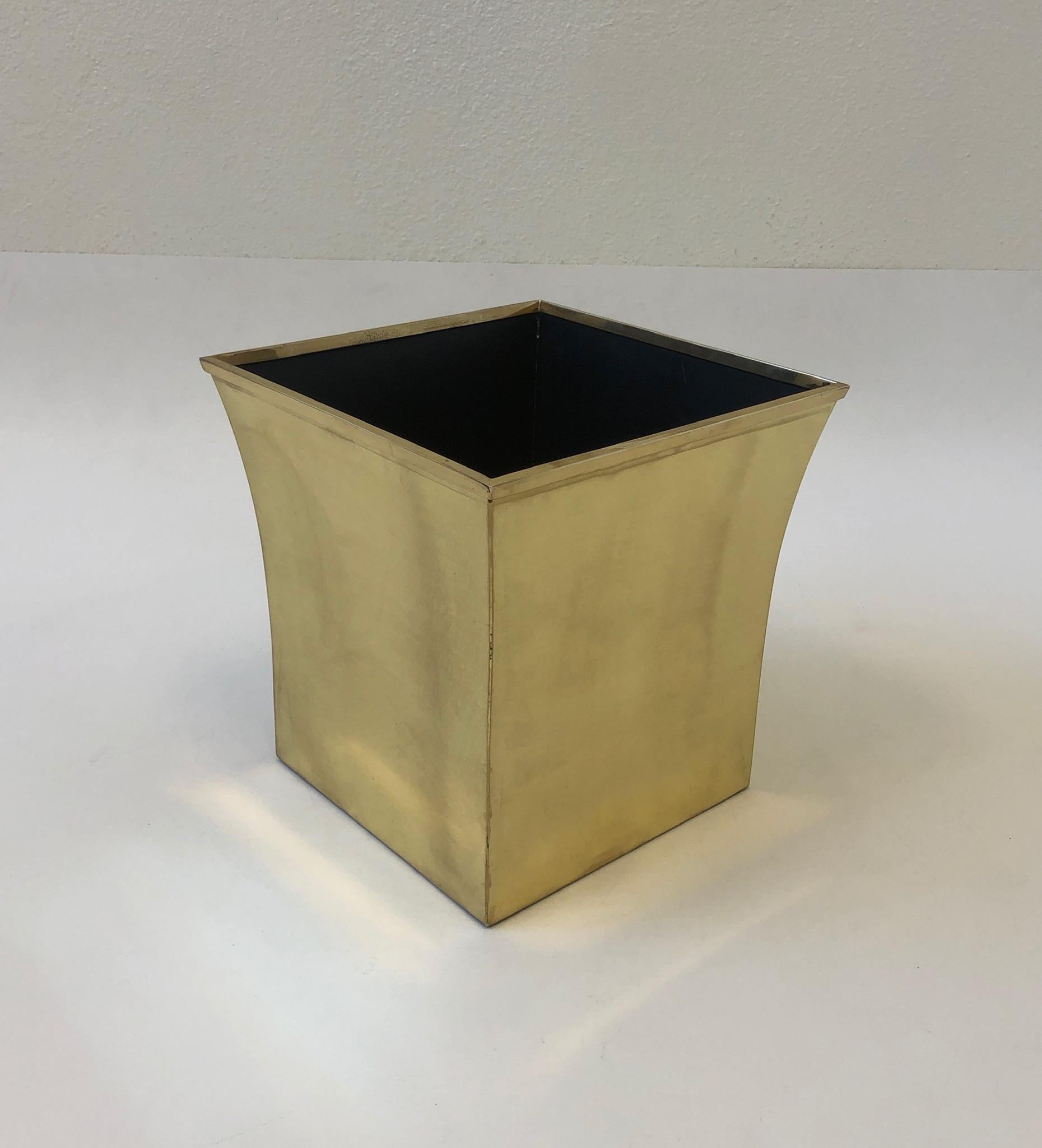 Modern Polished Brass Wastebasket by Karl Springer For Sale