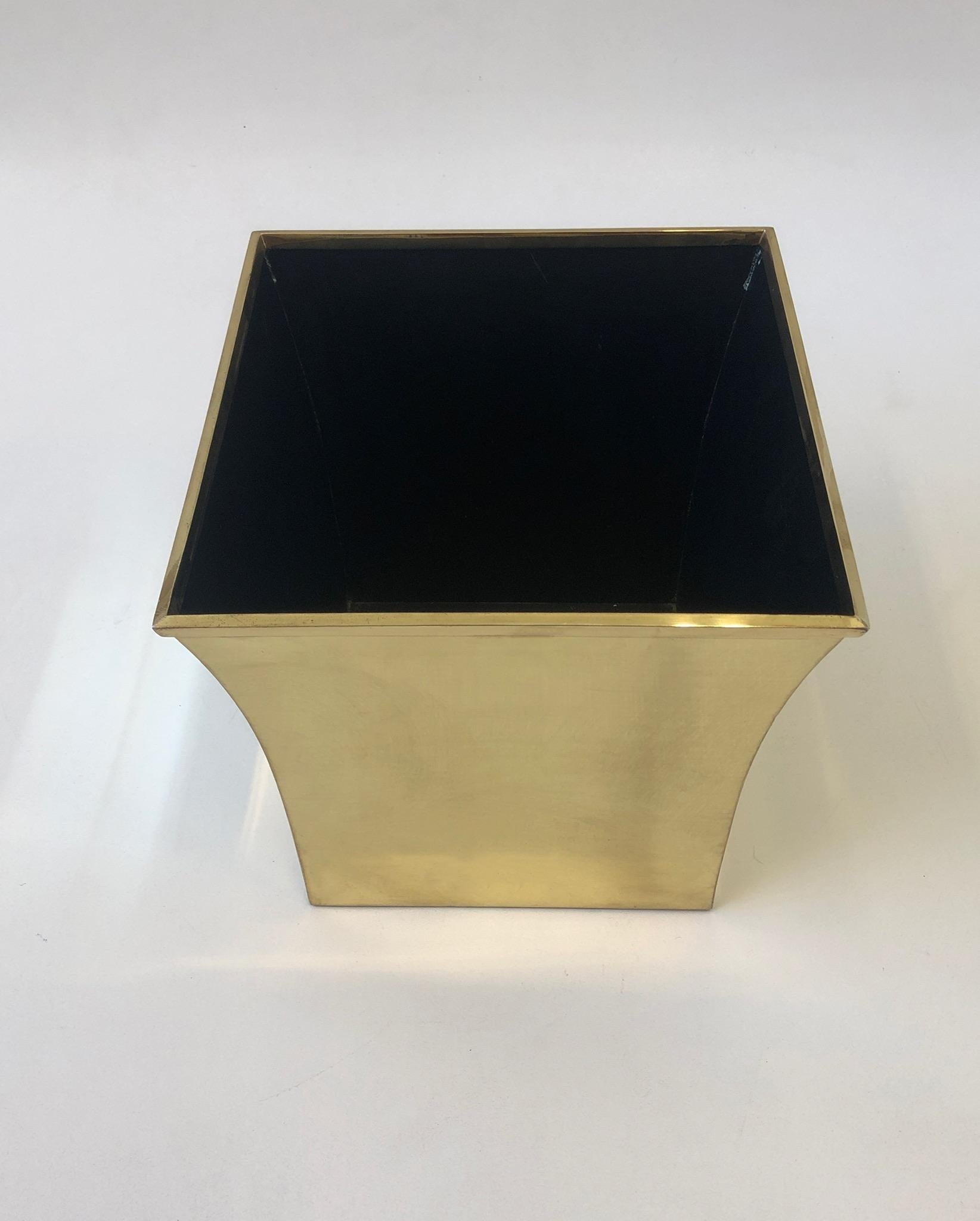 American Polished Brass Wastebasket by Karl Springer For Sale