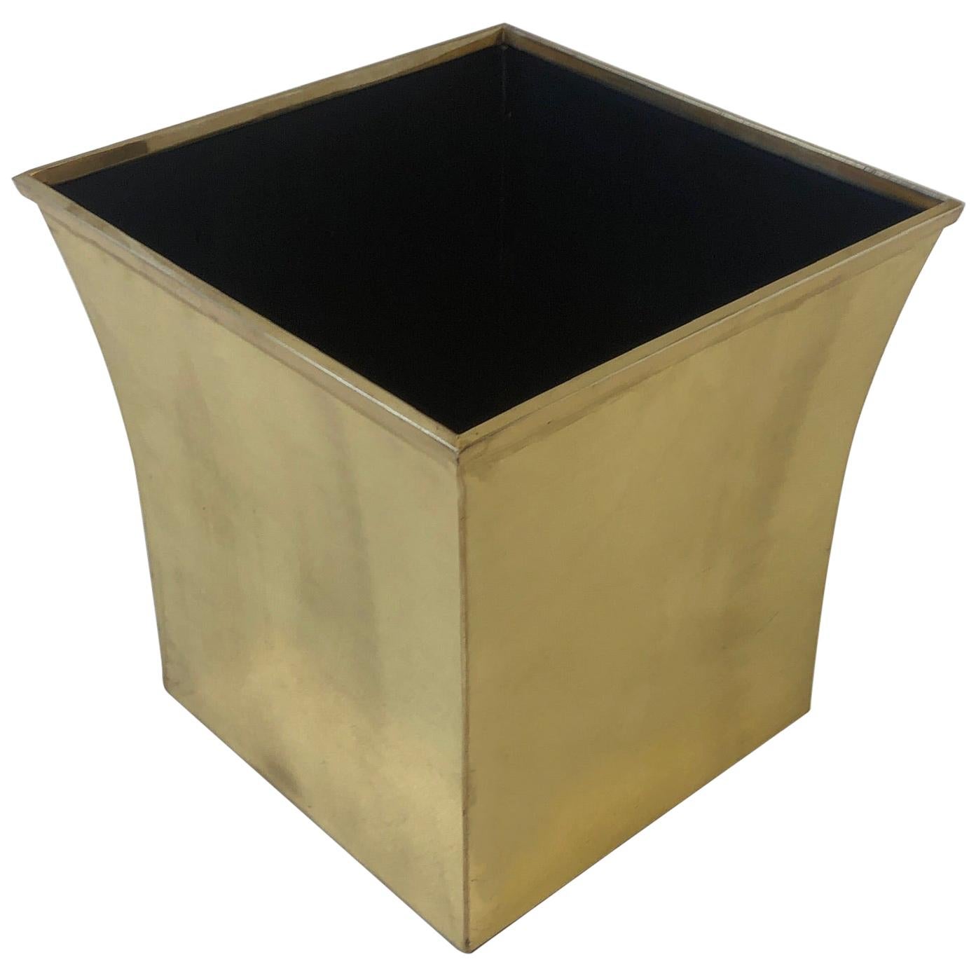 Polished Brass Wastebasket by Karl Springer For Sale