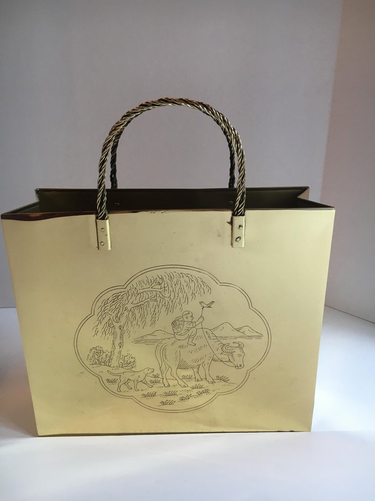 Polished Brass Waste Bin or Magazine Rack For Sale at 1stDibs