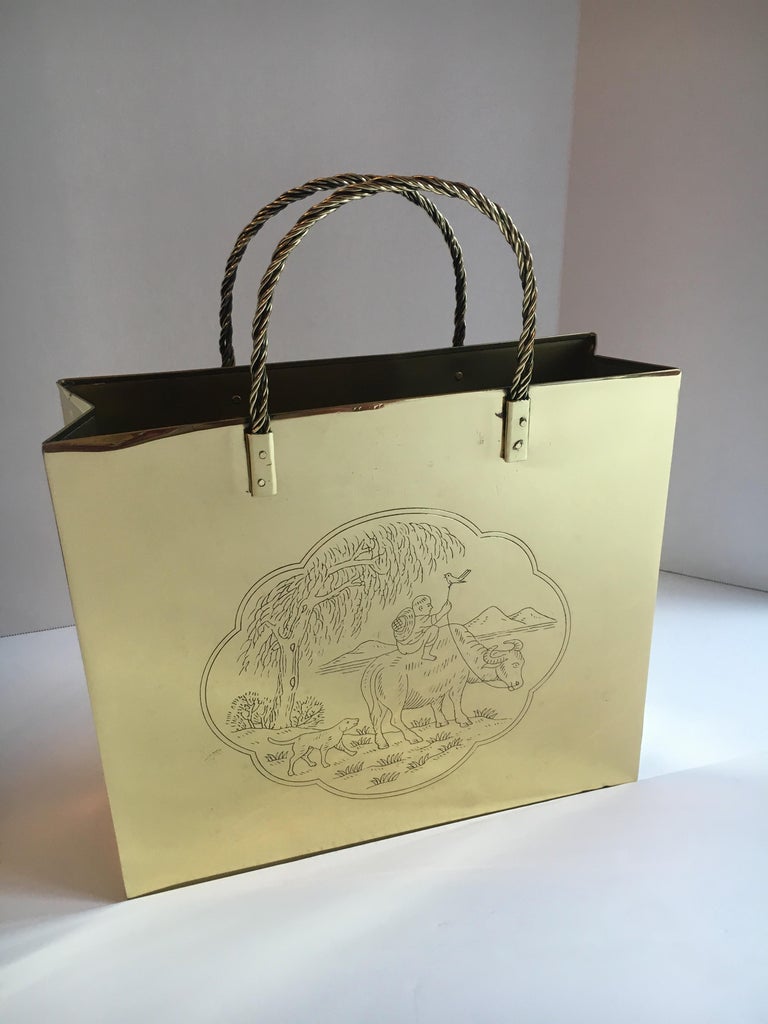 Polished Brass Waste Bin or Magazine Rack For Sale at 1stDibs