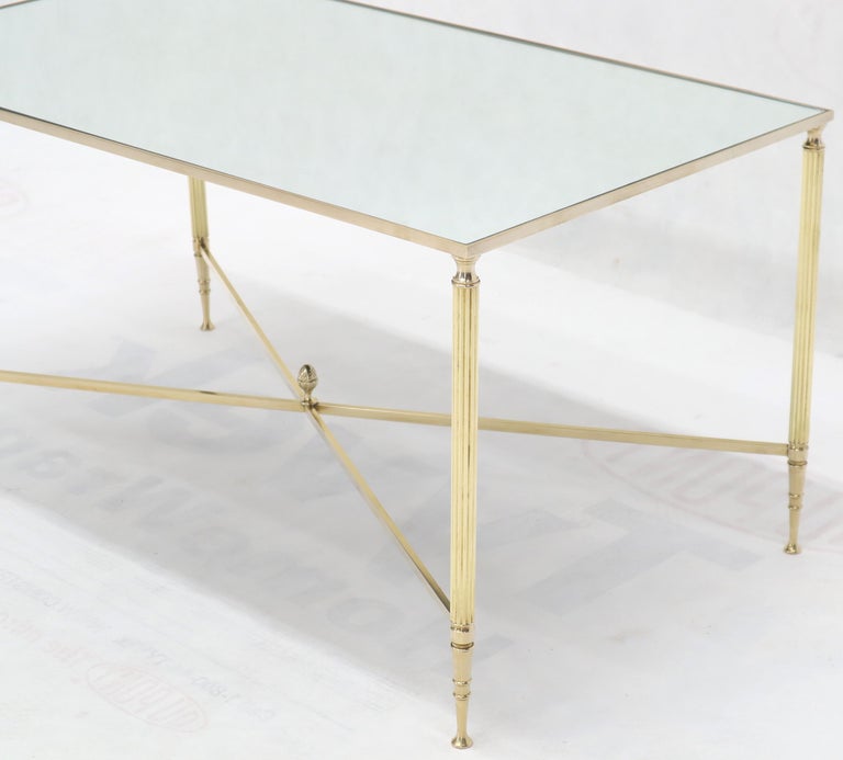 Polished Brass XStretcher Base Fluted Legs Mirrored Glass Top Coffee