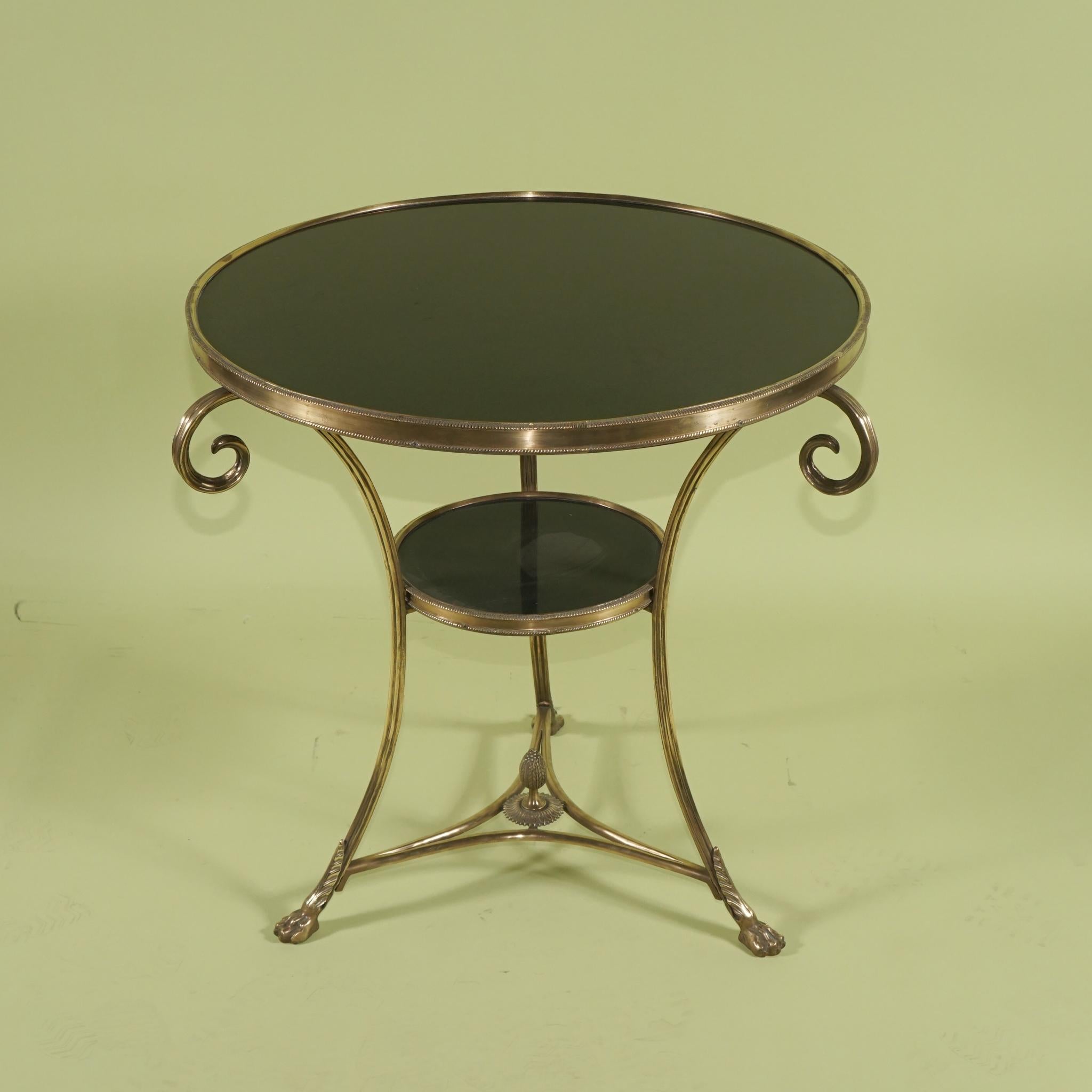Gilt Polished Bronze 20th Century Gueridon with Black Marble Top & Shelf