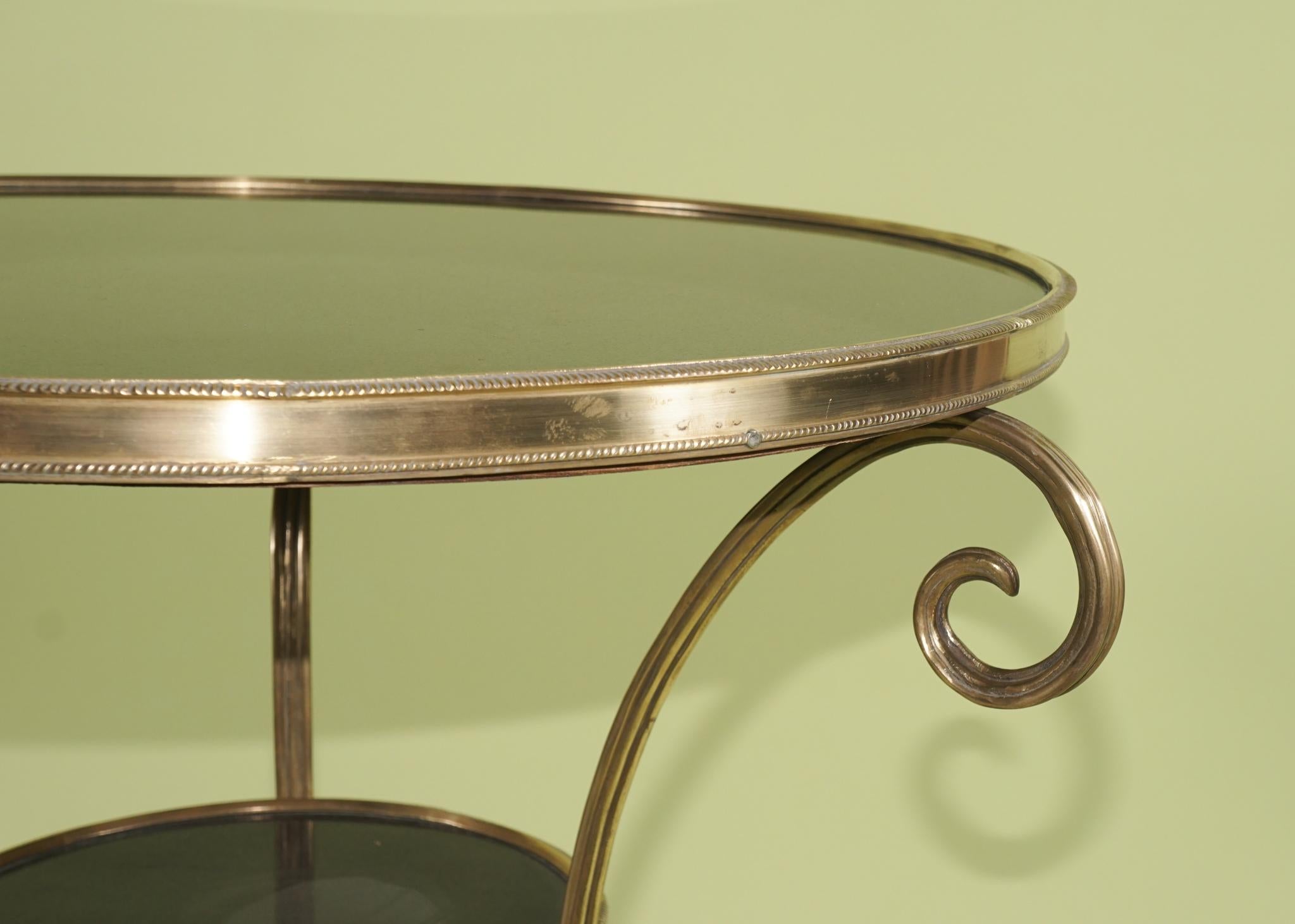 Polished Bronze 20th Century Gueridon with Black Marble Top & Shelf In Good Condition In Hudson, NY