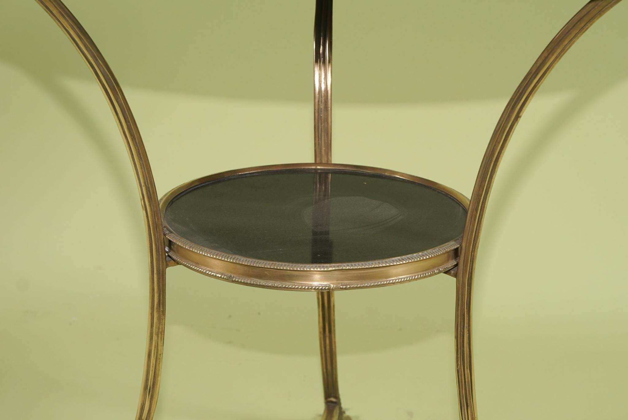 Polished Bronze 20th Century Gueridon with Black Marble Top & Shelf 1