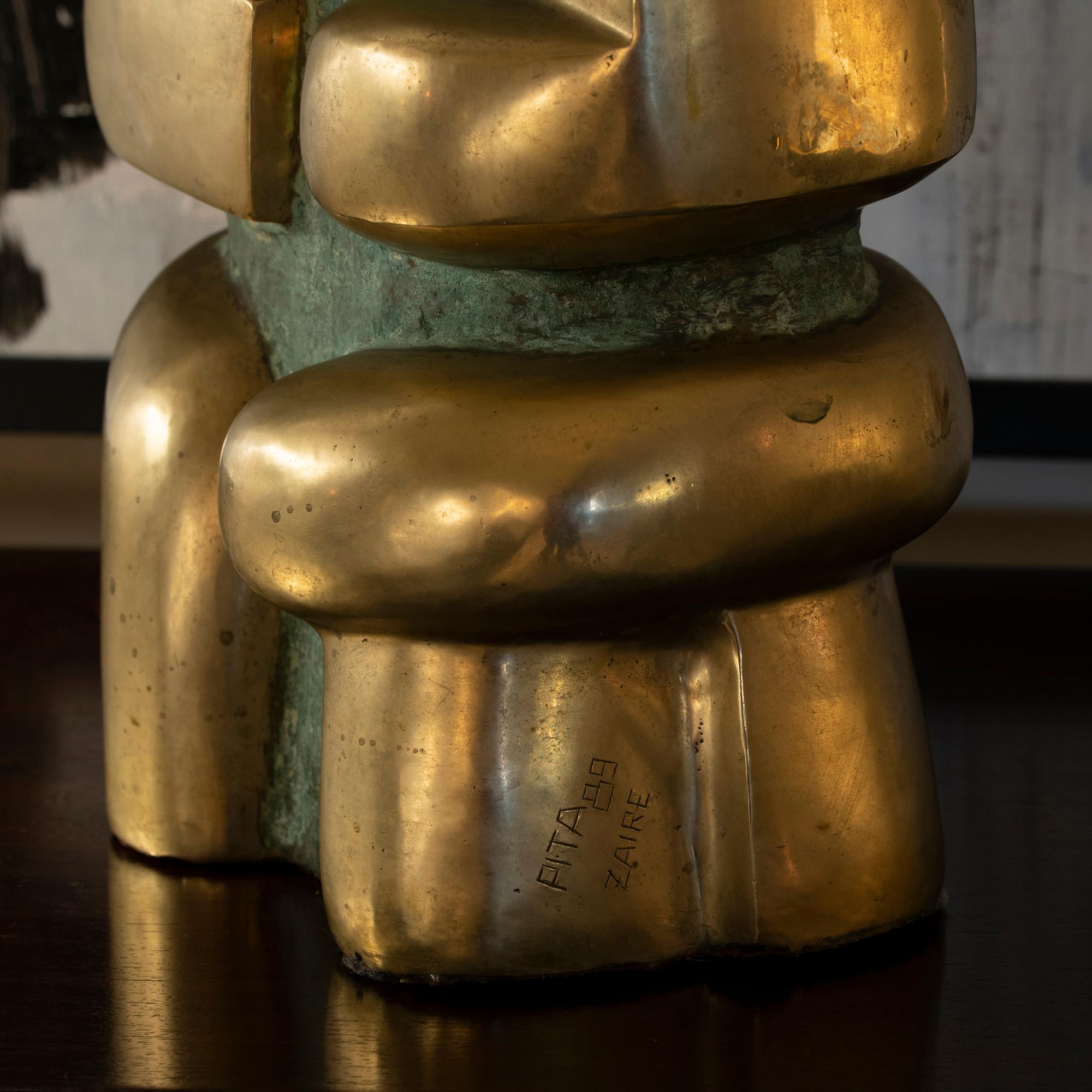 Polished Bronze Abstract Sculpture, Signed and Dated Pita Zaire 89 5