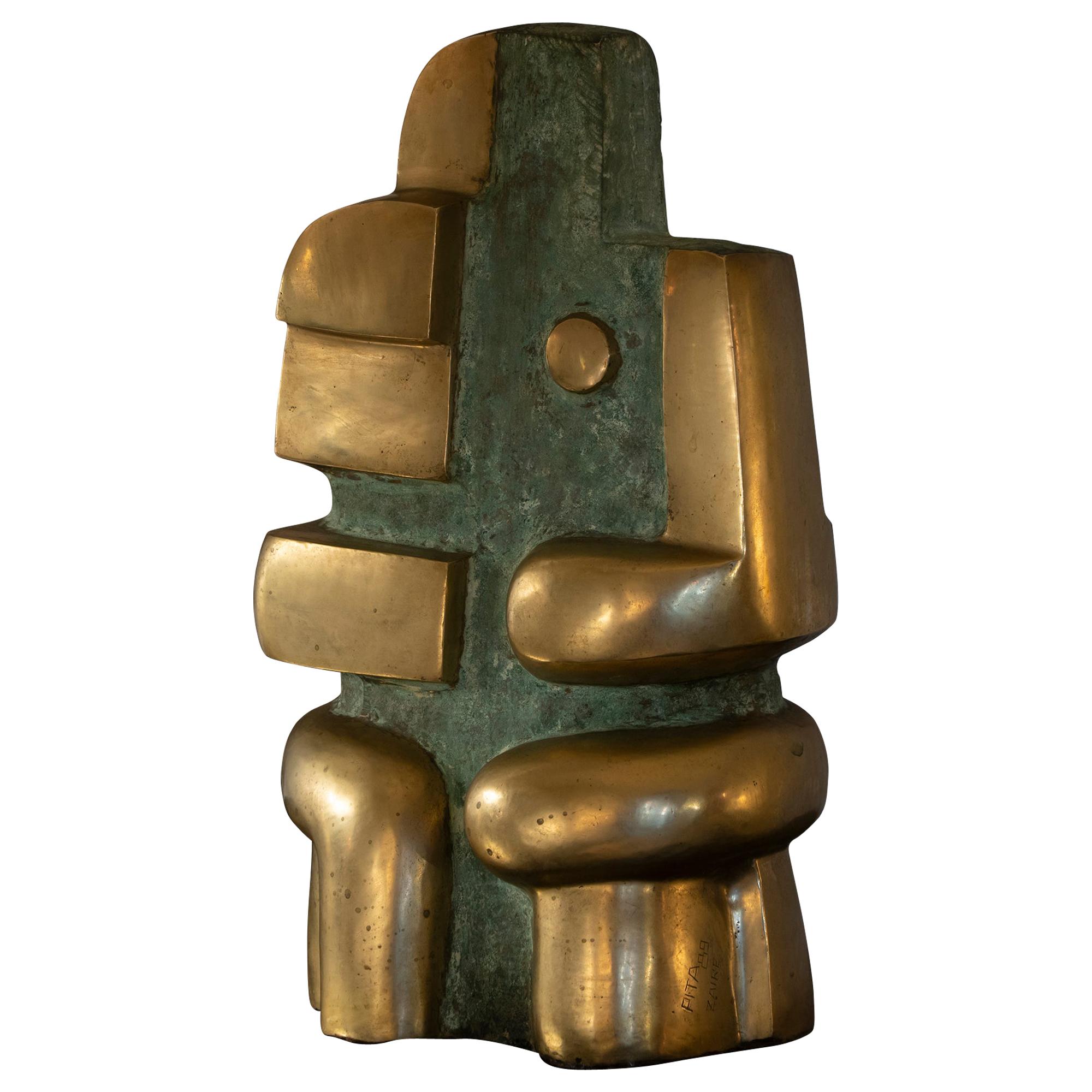 Polished Bronze Abstract Sculpture, Signed and Dated Pita Zaire 89