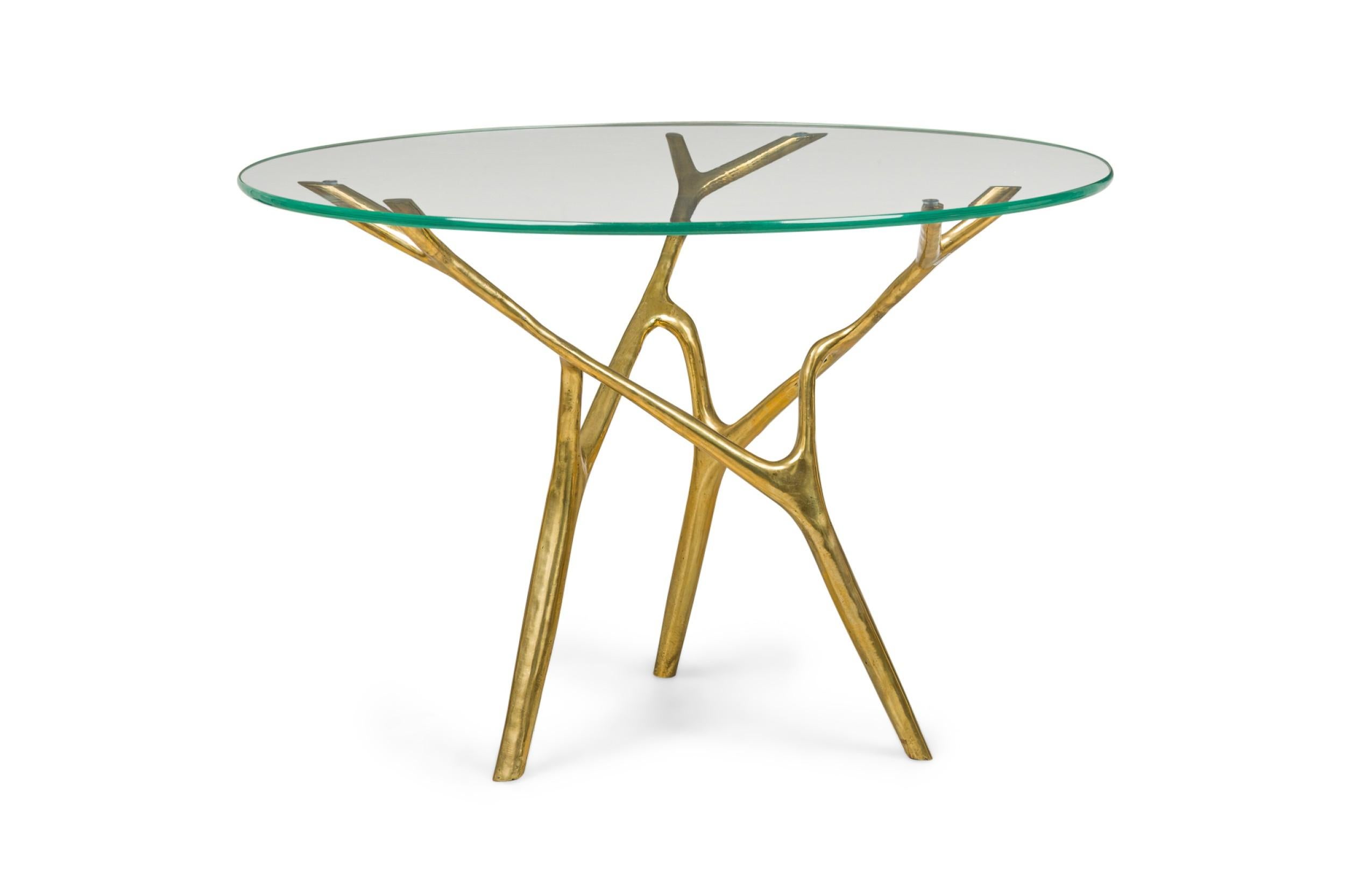 Modern Polished Bronze and Glass Circular Branch Form Dining Table For Sale