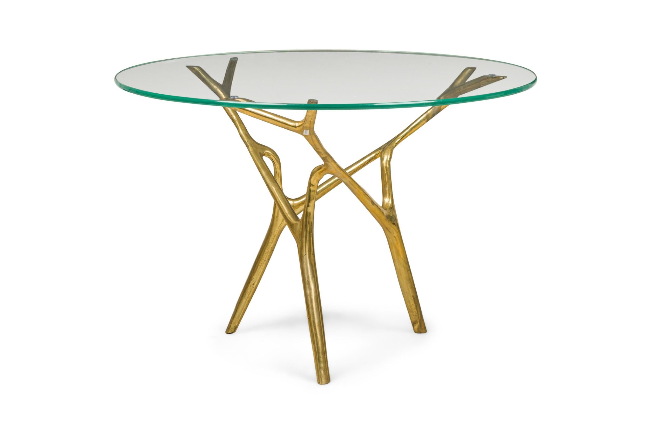 Asian Polished Bronze and Glass Circular Branch Form Dining Table For Sale