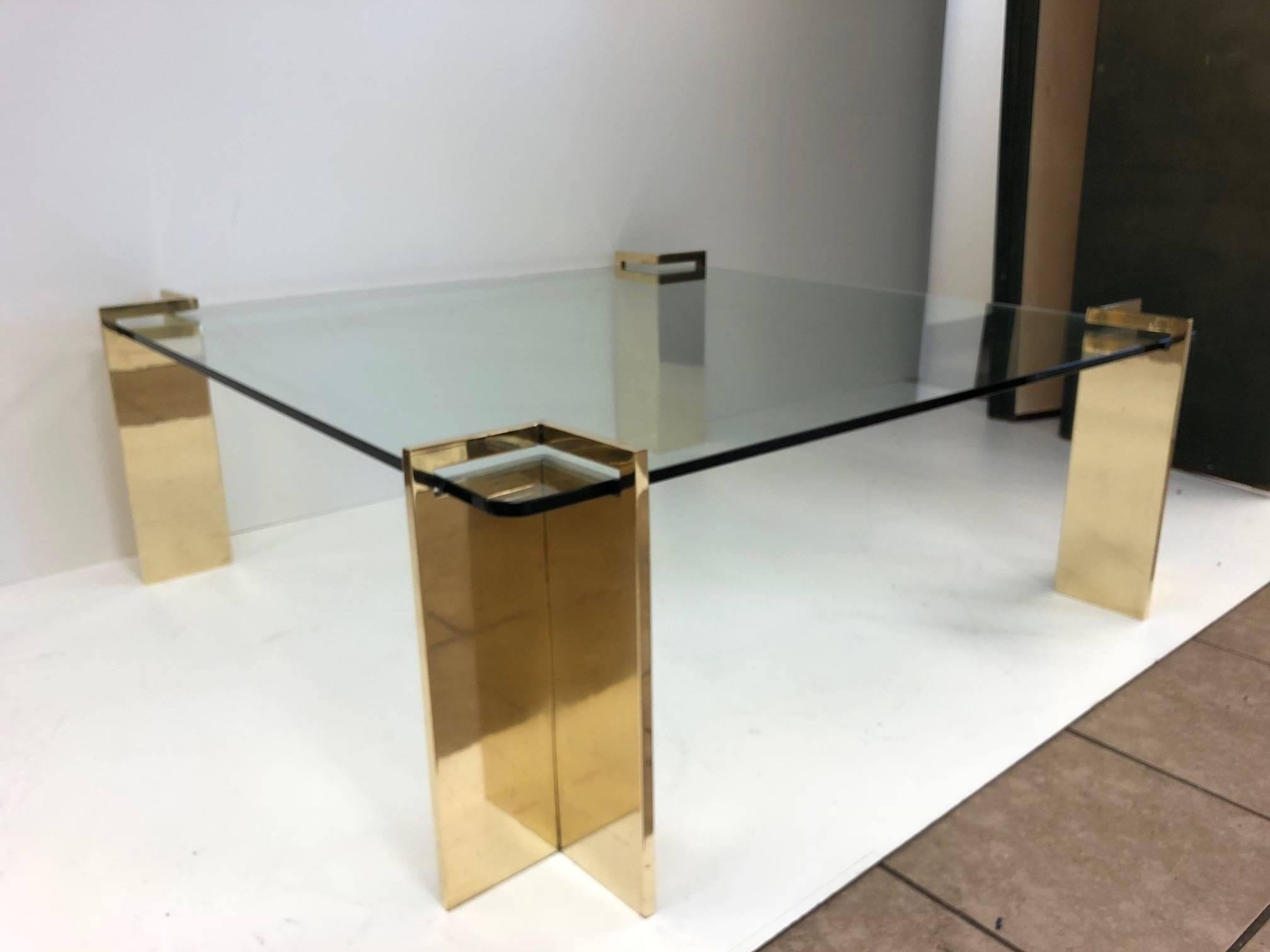 Mid-Century Modern Polished Bronze and Glass Coffee Table For Sale