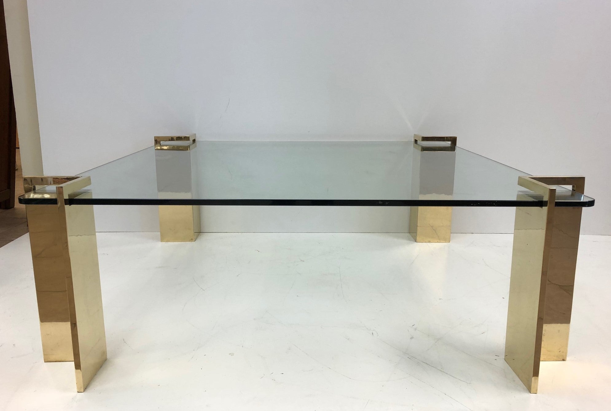 Polished Bronze and Glass Coffee Table For Sale