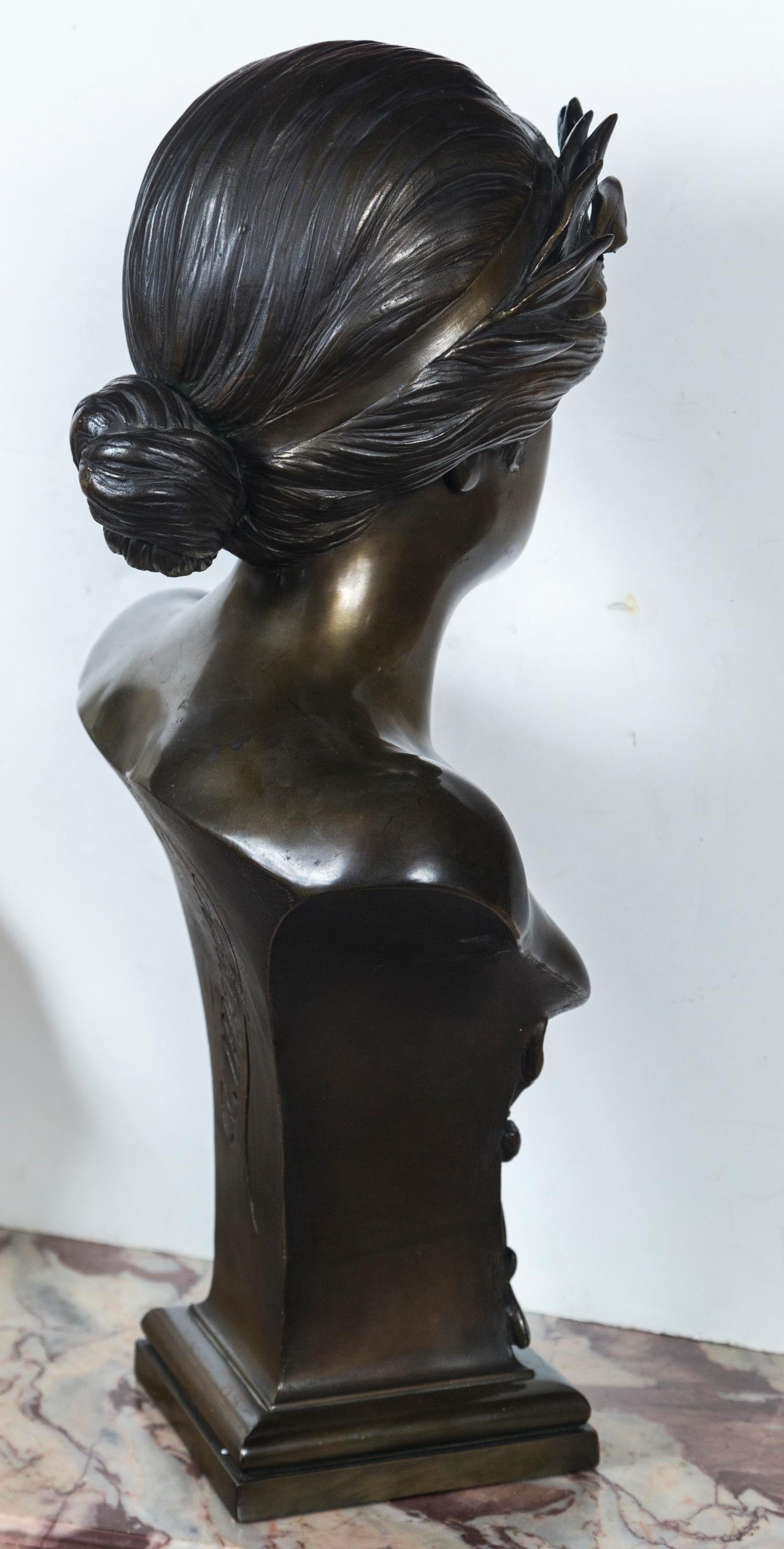 Polished Bronze Bust of the Greek Goddess of Music For Sale 3