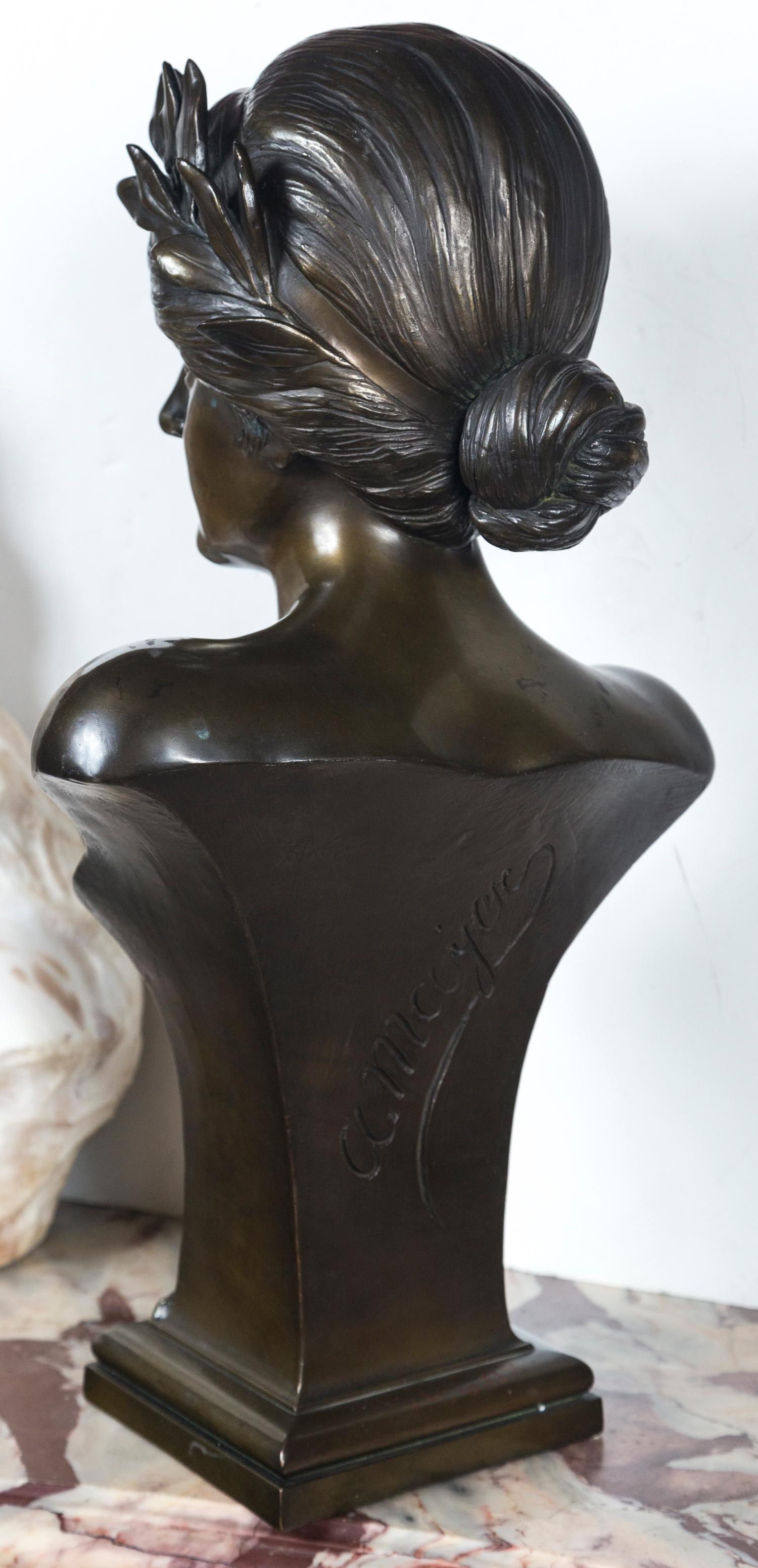 20th Century Polished Bronze Bust of the Greek Goddess of Music For Sale