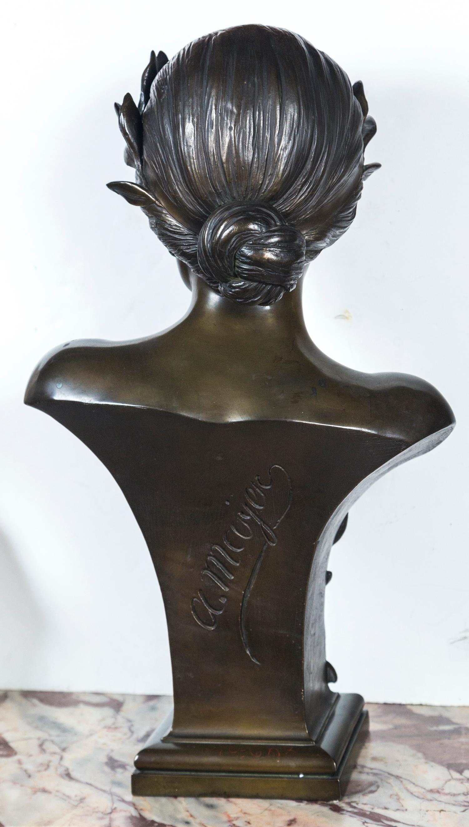 Polished Bronze Bust of the Greek Goddess of Music For Sale 2