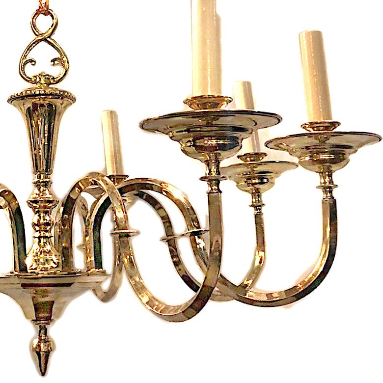 Mid-20th Century Polished Bronze English Chandelier For Sale