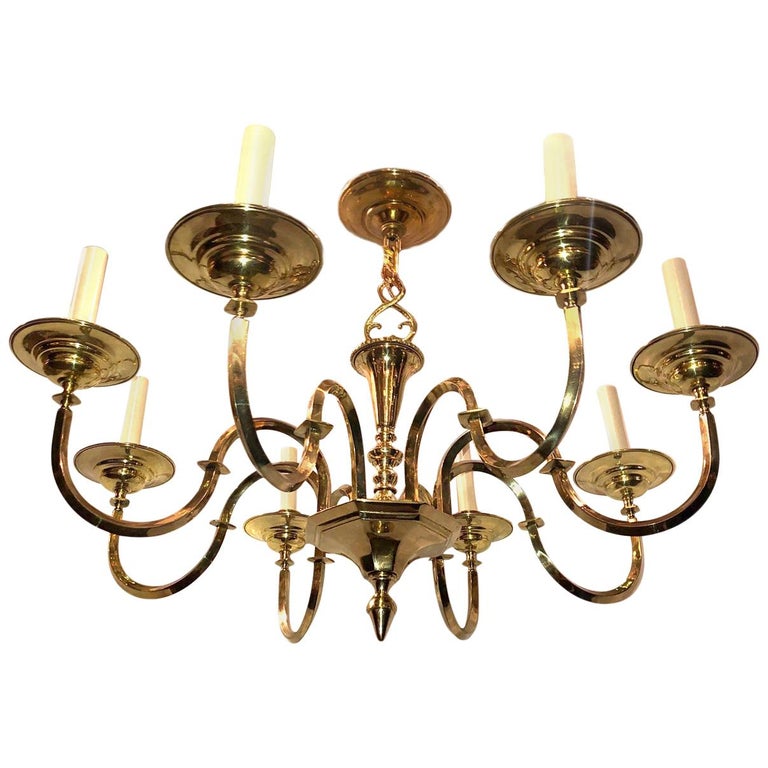 Polished Bronze English Chandelier For Sale at 1stDibs