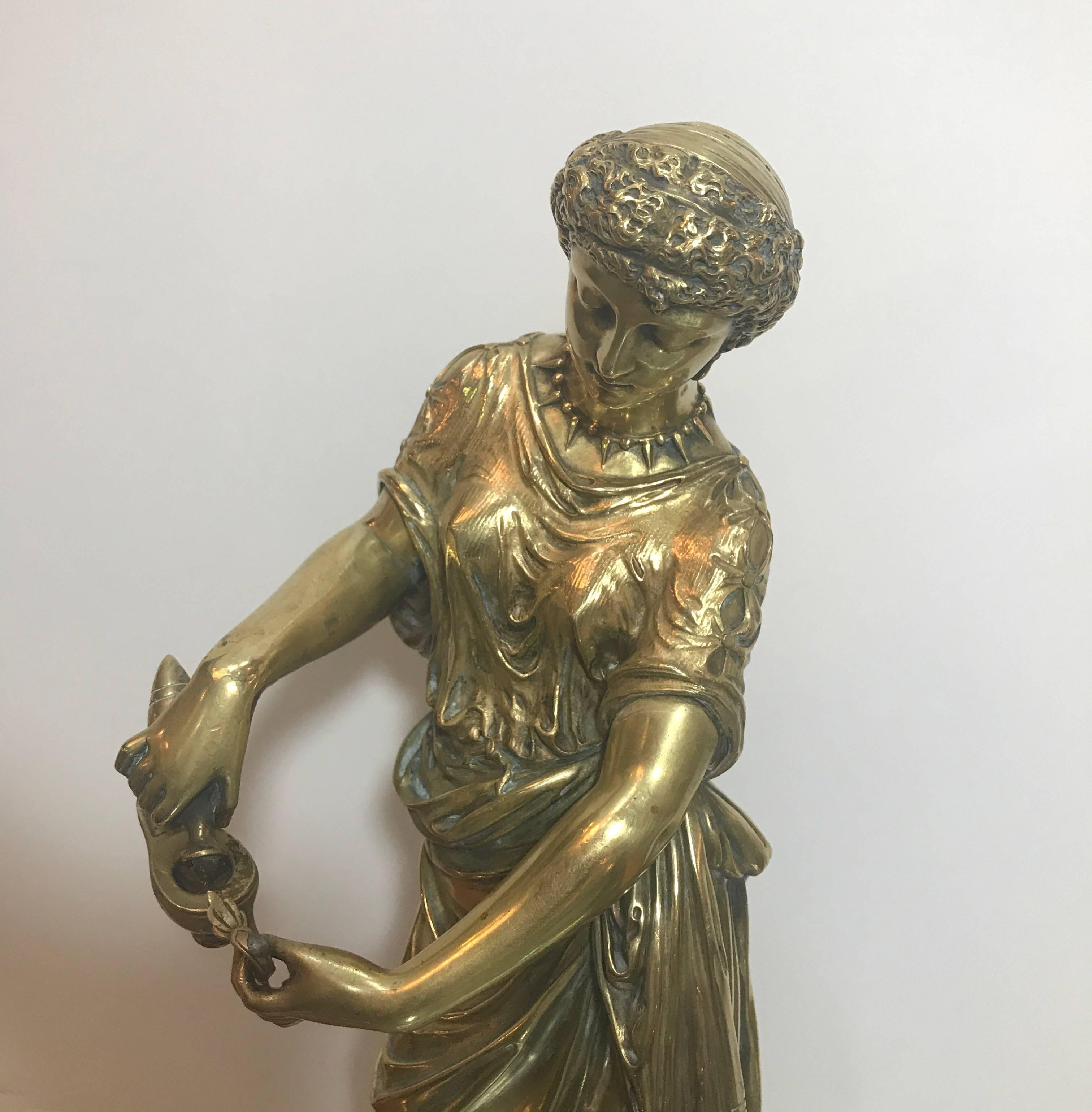 French Polished Bronze Greek Neoclassical Figure of a Maiden, 19th Century