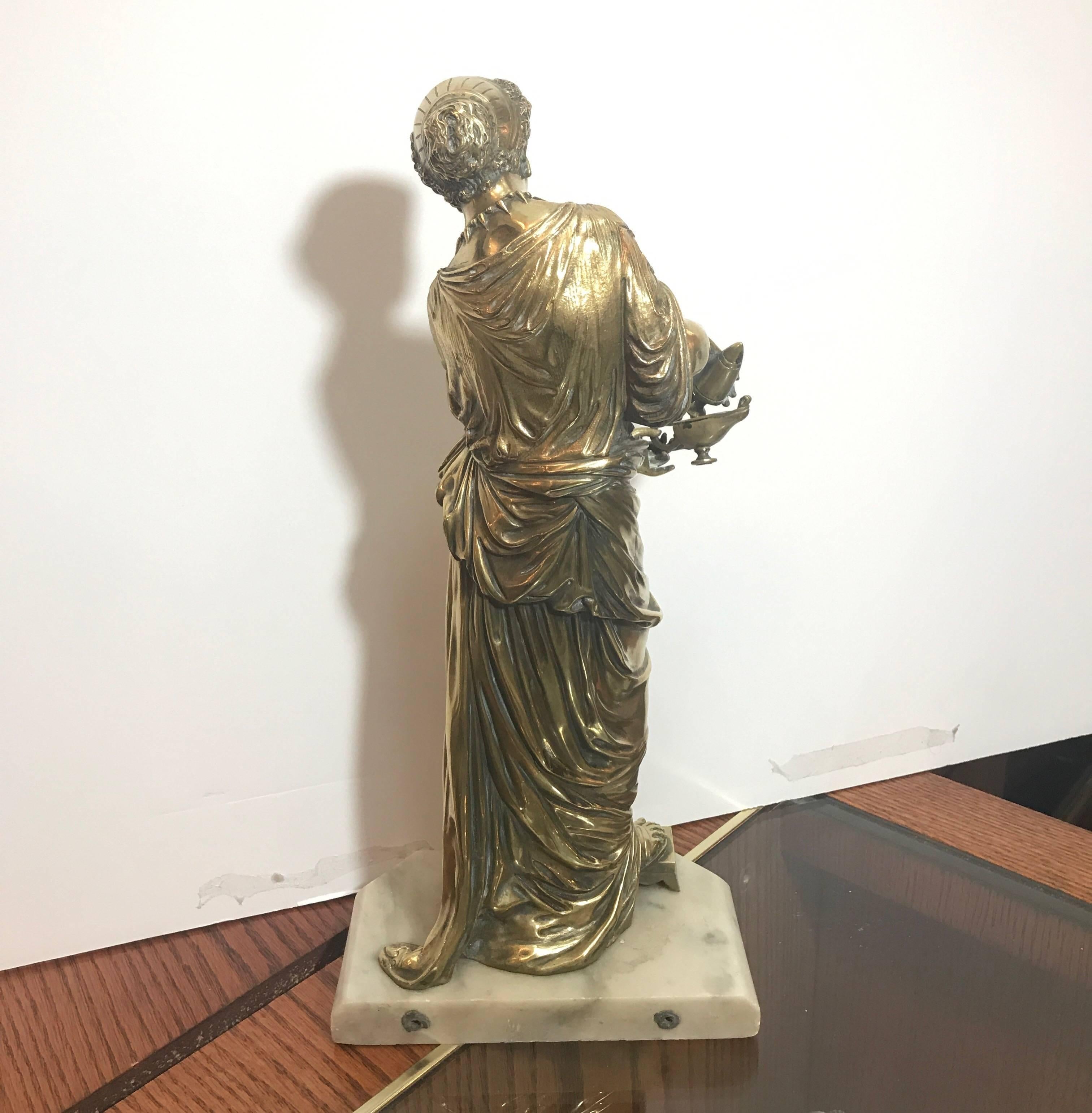 Polished Bronze Greek Neoclassical Figure of a Maiden, 19th Century In Excellent Condition In Lambertville, NJ