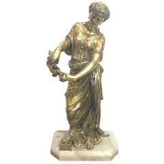 Polished Bronze Greek Neoclassical Figure of a Maiden, 19th Century