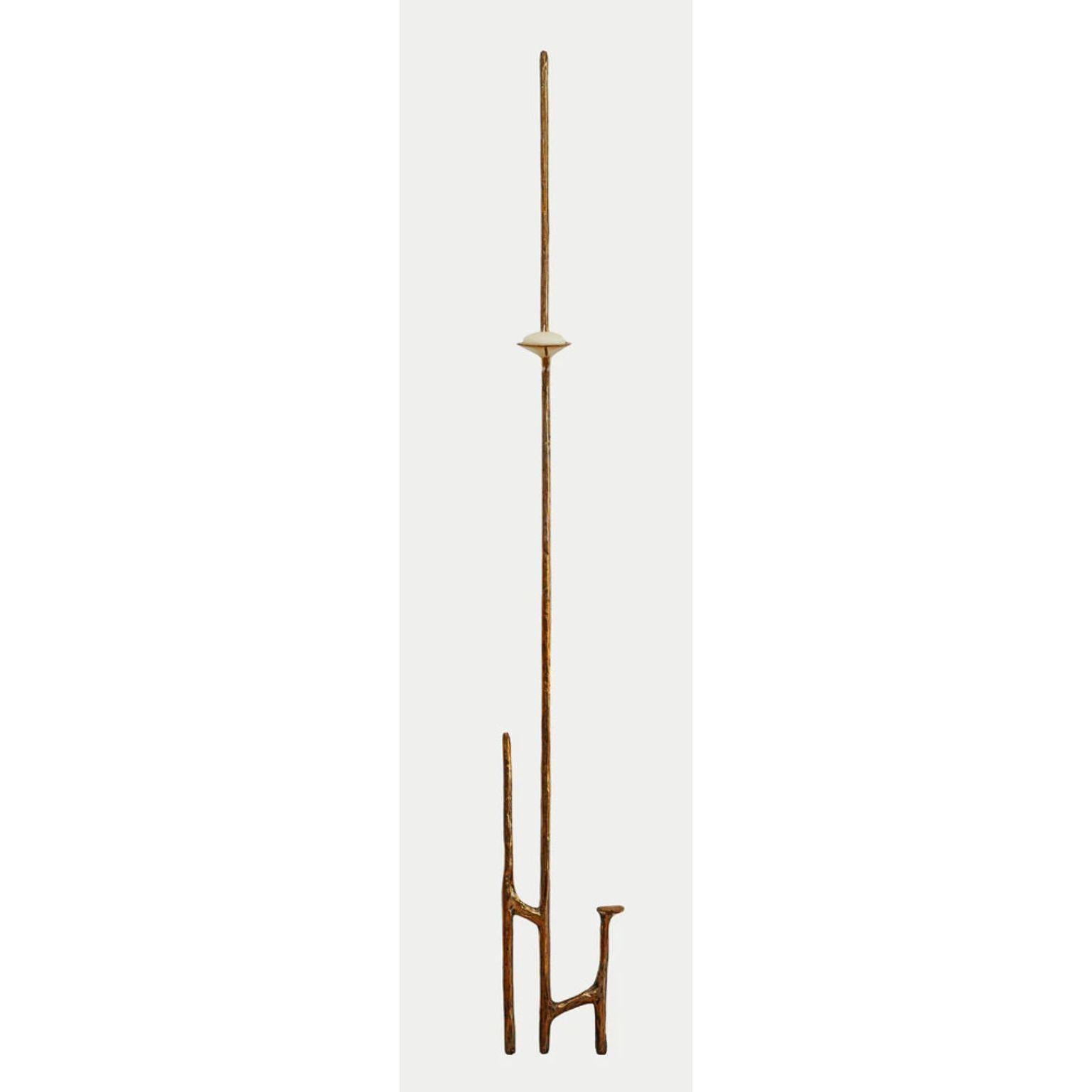 Polished Bronze Leaning Candlestick by Mary Brōgger
Dimensions: W 33 cm x D 5 cm x H 196 cm.
Materials: polished bronze.
Also available in other finishes and dimensions.

Mary Brōgger is an internationally recognized artist whose diverse practice