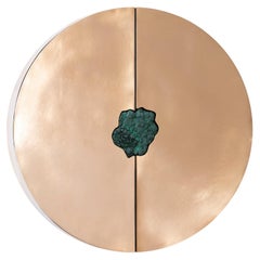 Polished Bronze Round Wall Cabinet with Green Malachite by Pierre De Valck