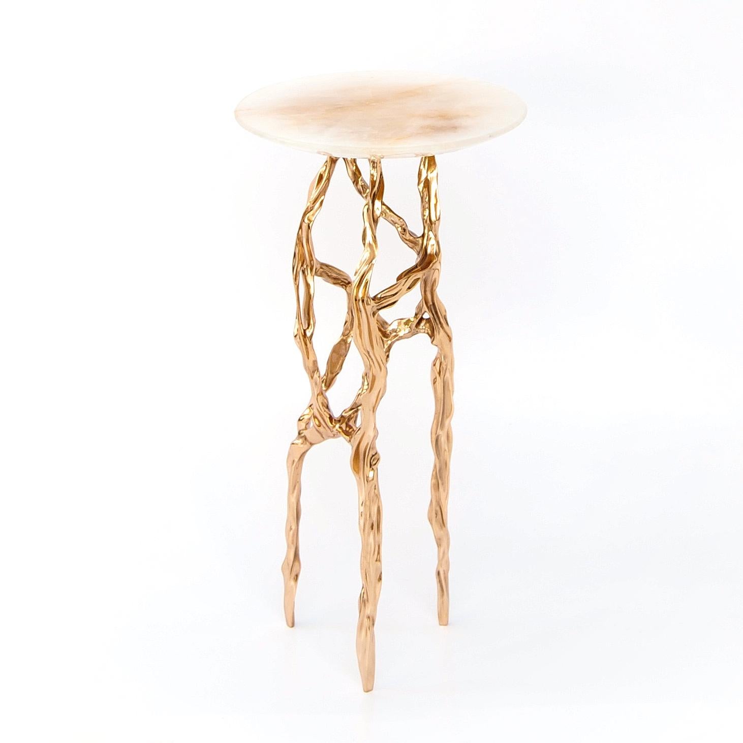 Polished bronze side table by Fakasaka Design.
Dimensions: W 18 cm D 38 cm H 62 cm.
Materials: polished bronze.
 