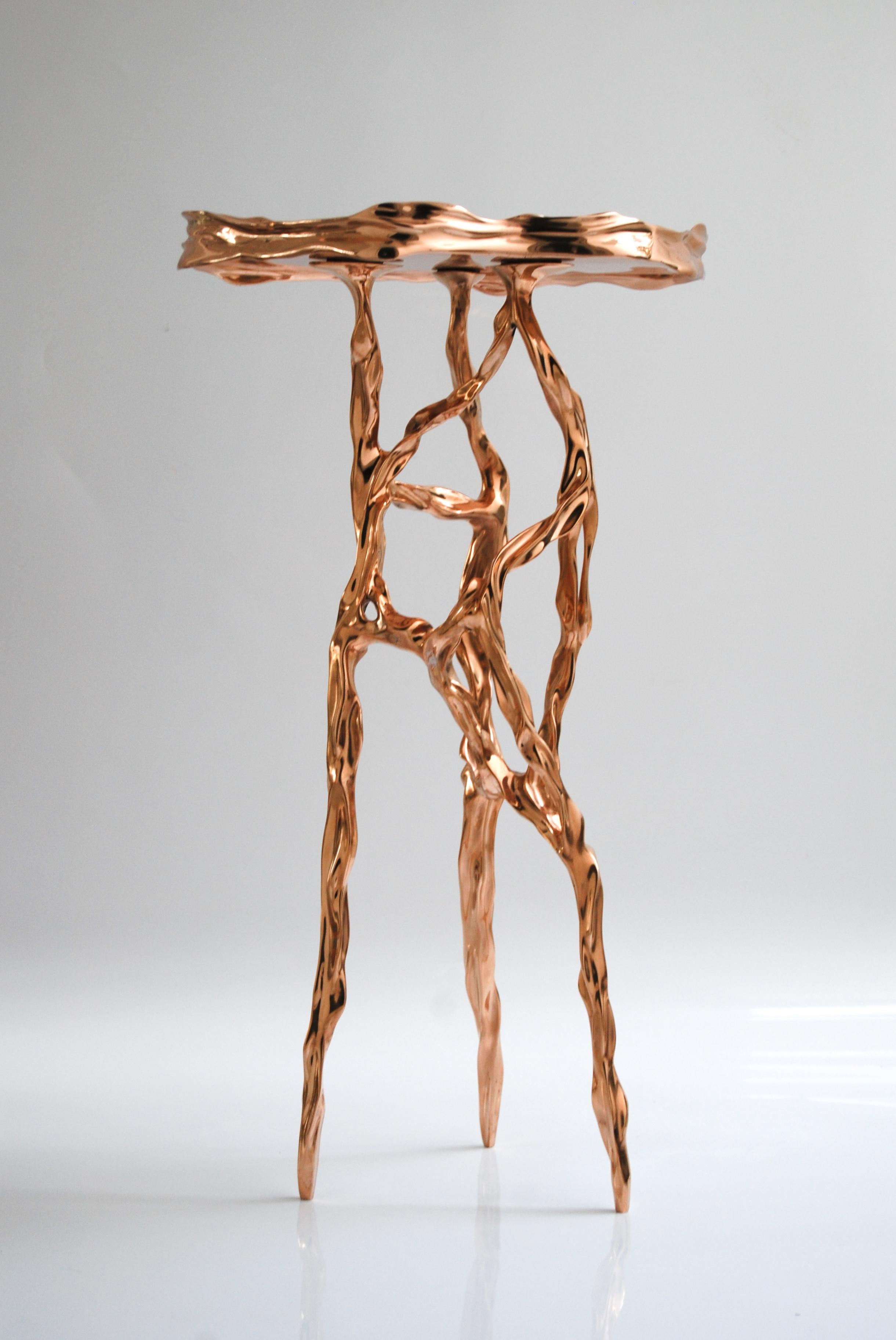 Brazilian Polished Bronze Side Table by FAKASAKA Design For Sale