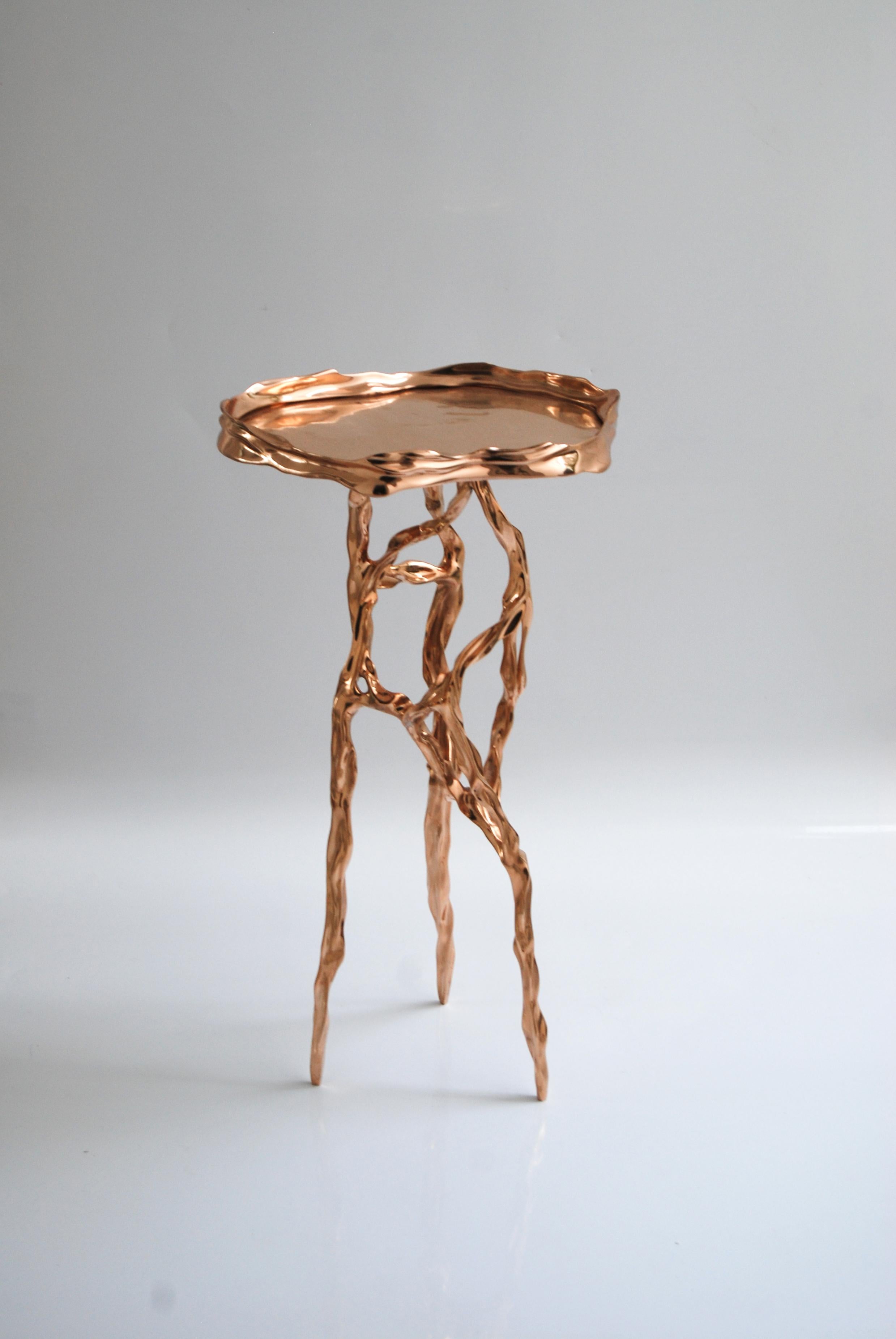 Polished Bronze Side Table with Marquina Marble Top by Fakasaka Design 3