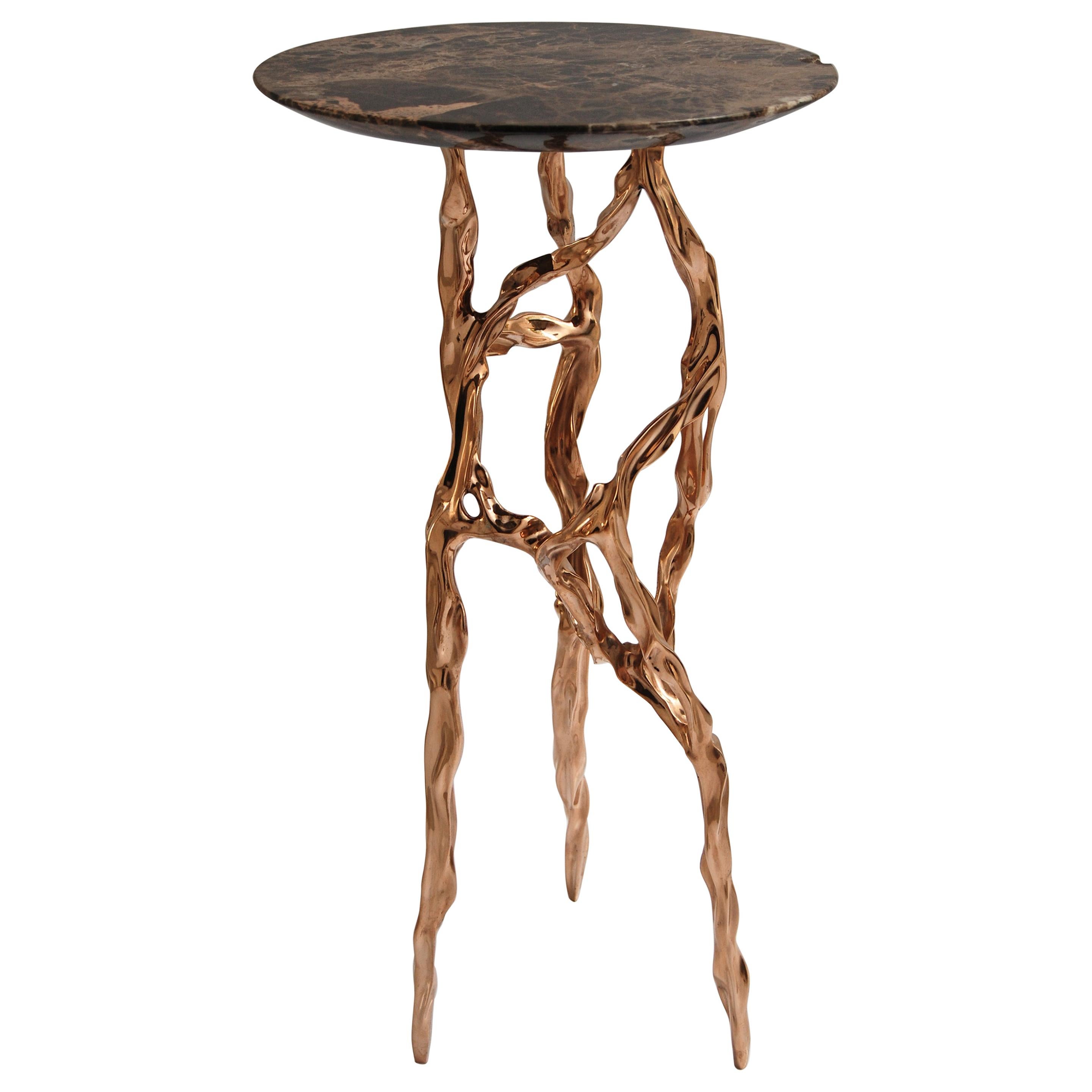 Polished Bronze Side Table with Marquina Marble Top by FAKASAKA Design