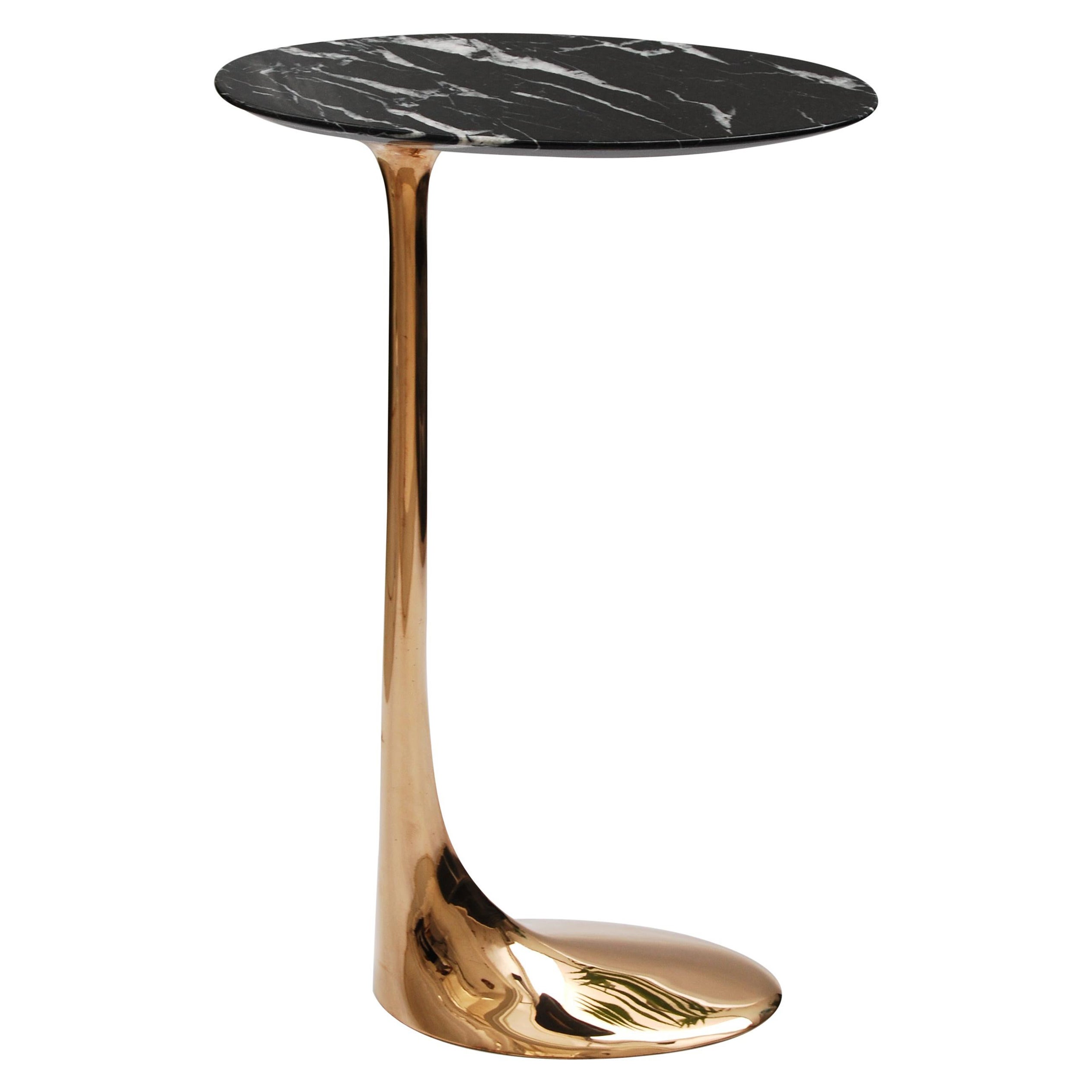 Polished Bronze Table with Marquina Marble Top by Fakasaka Design For Sale