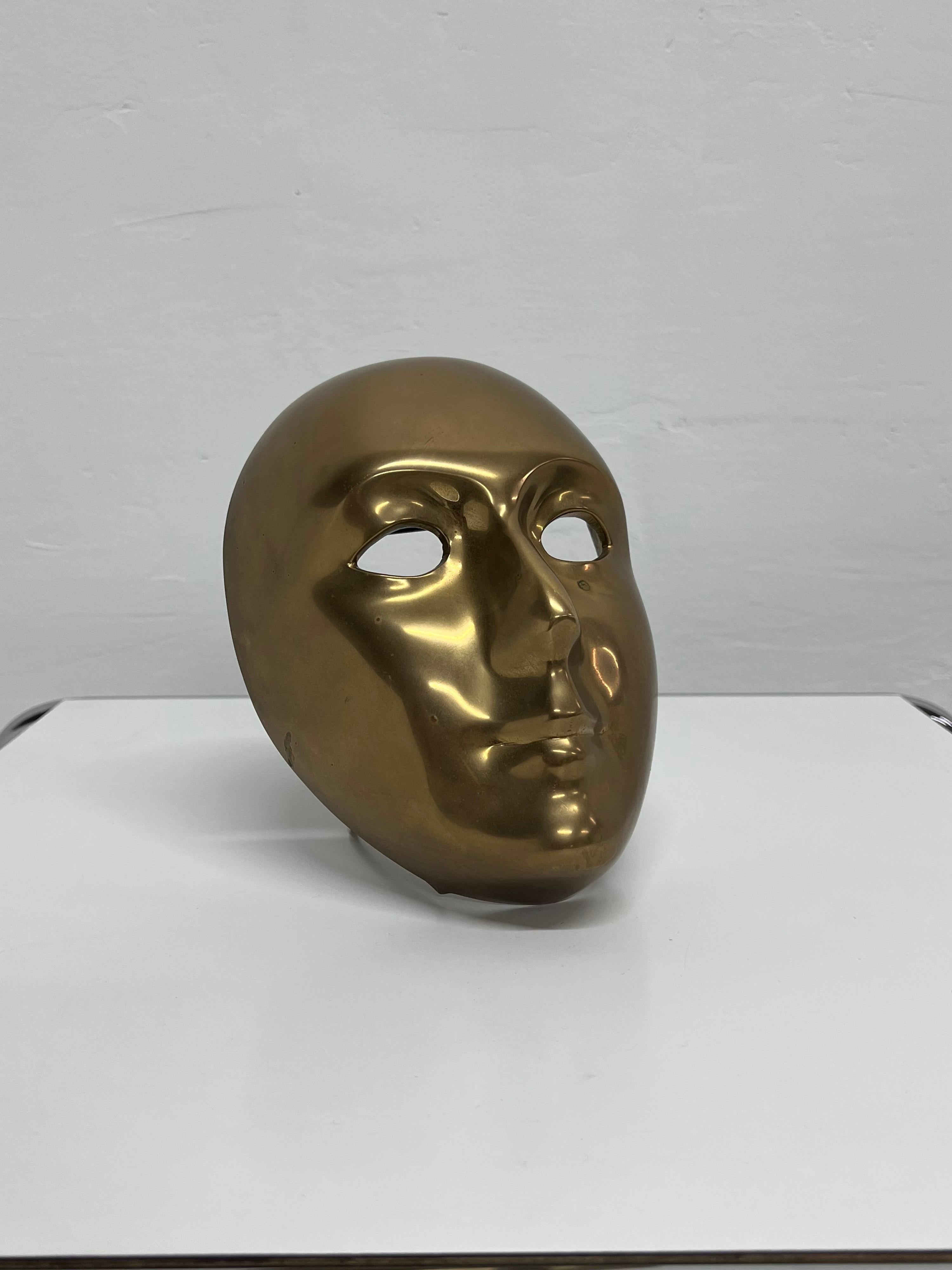 Polished Bronze Venetian Mask Sculpture by Volare, 1994 For Sale 5