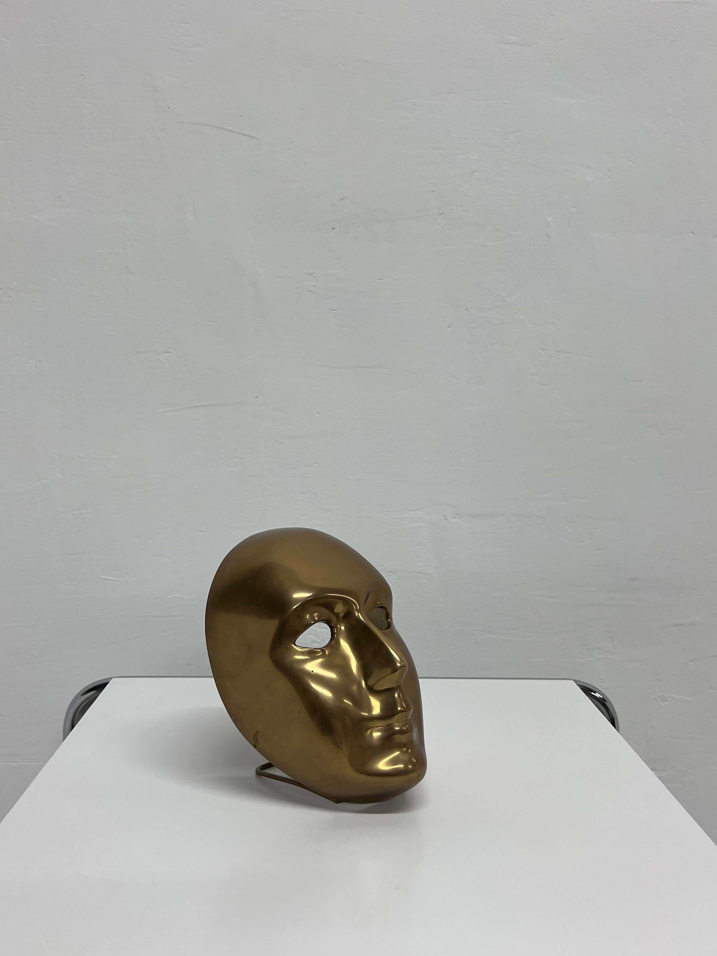 Polished Bronze Venetian Mask Sculpture by Volare, 1994 For Sale 6