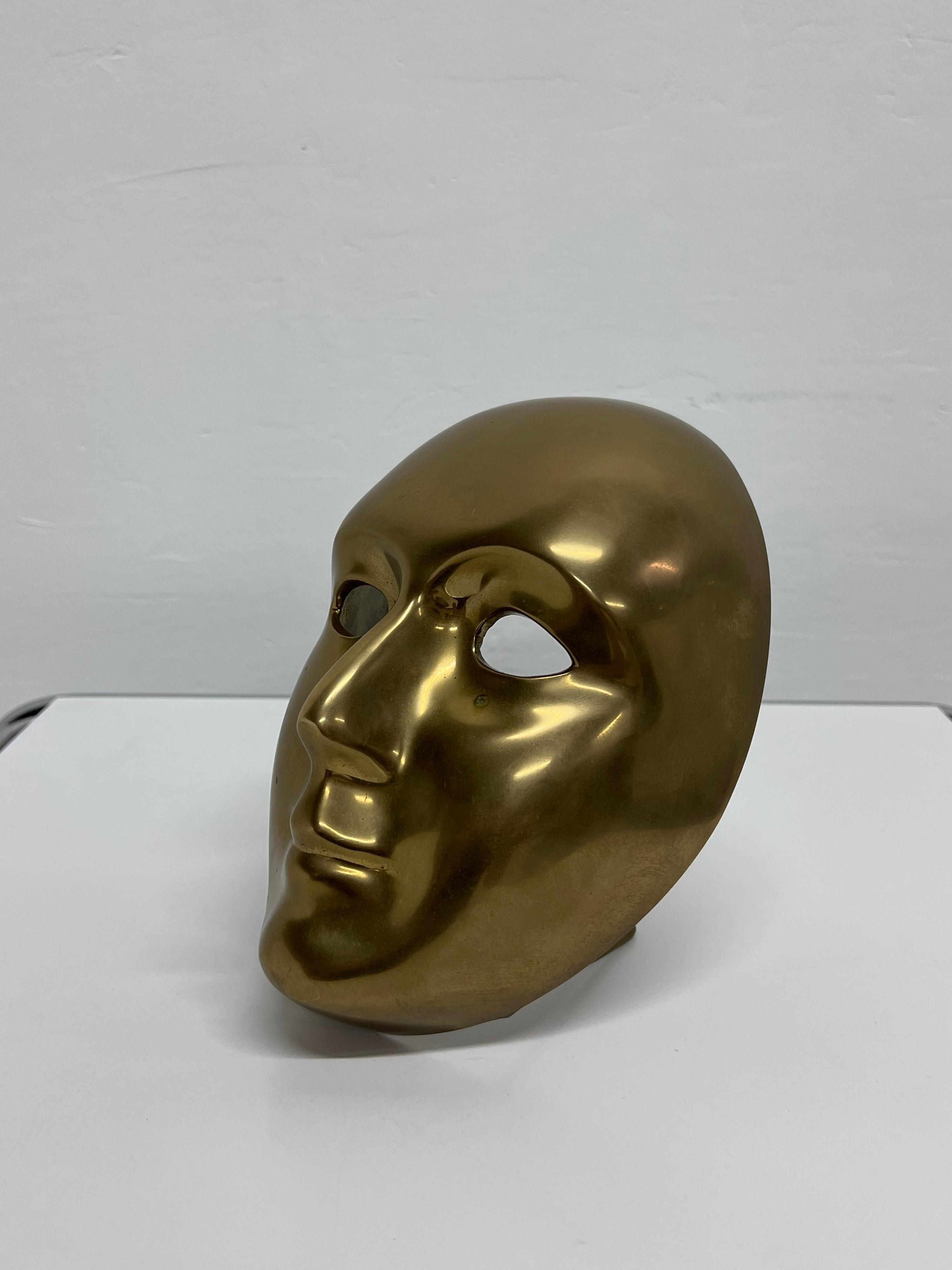 Modern Polished Bronze Venetian Mask Sculpture by Volare, 1994 For Sale