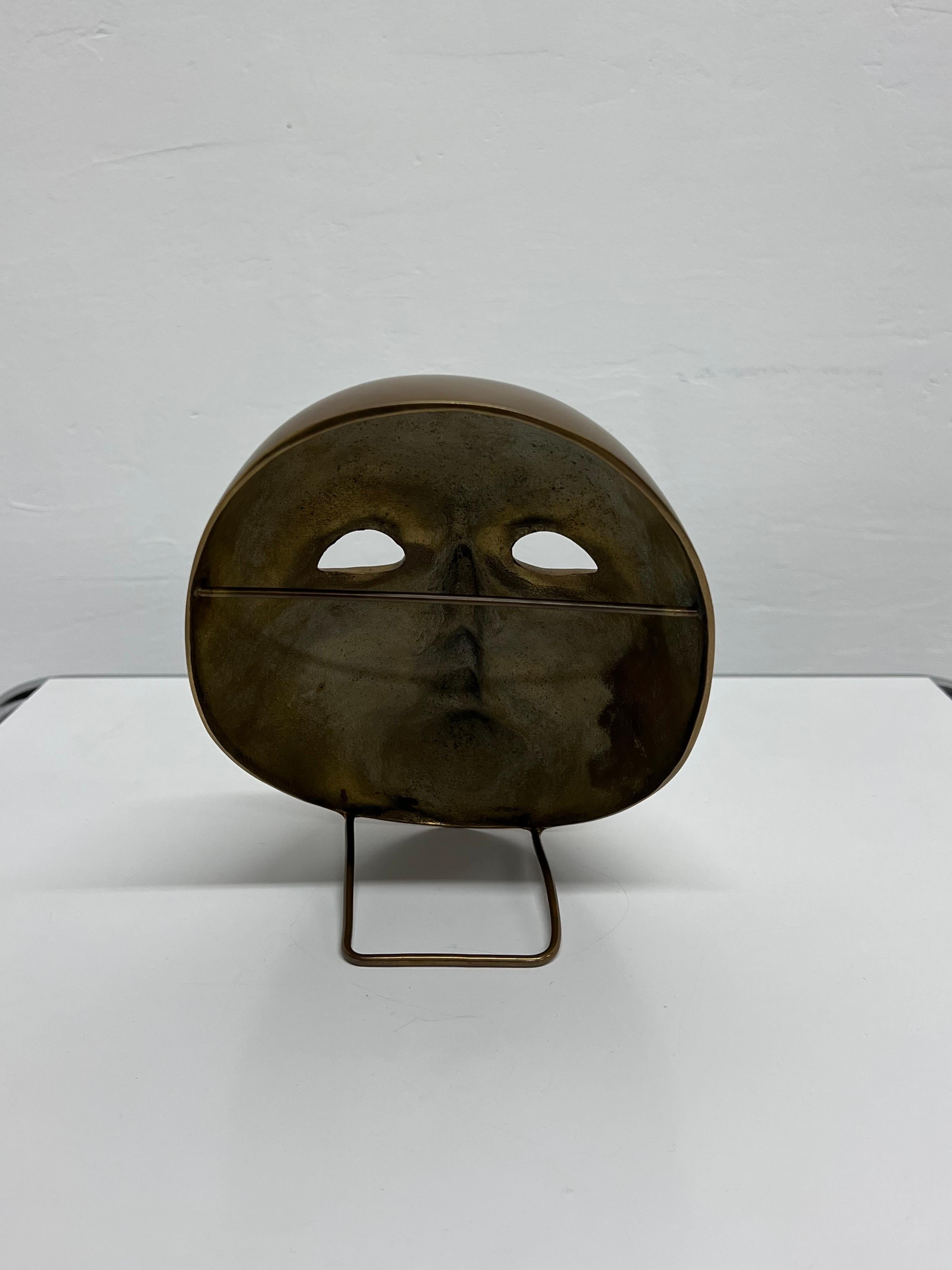 Polished Bronze Venetian Mask Sculpture by Volare, 1994 In Good Condition For Sale In Miami, FL